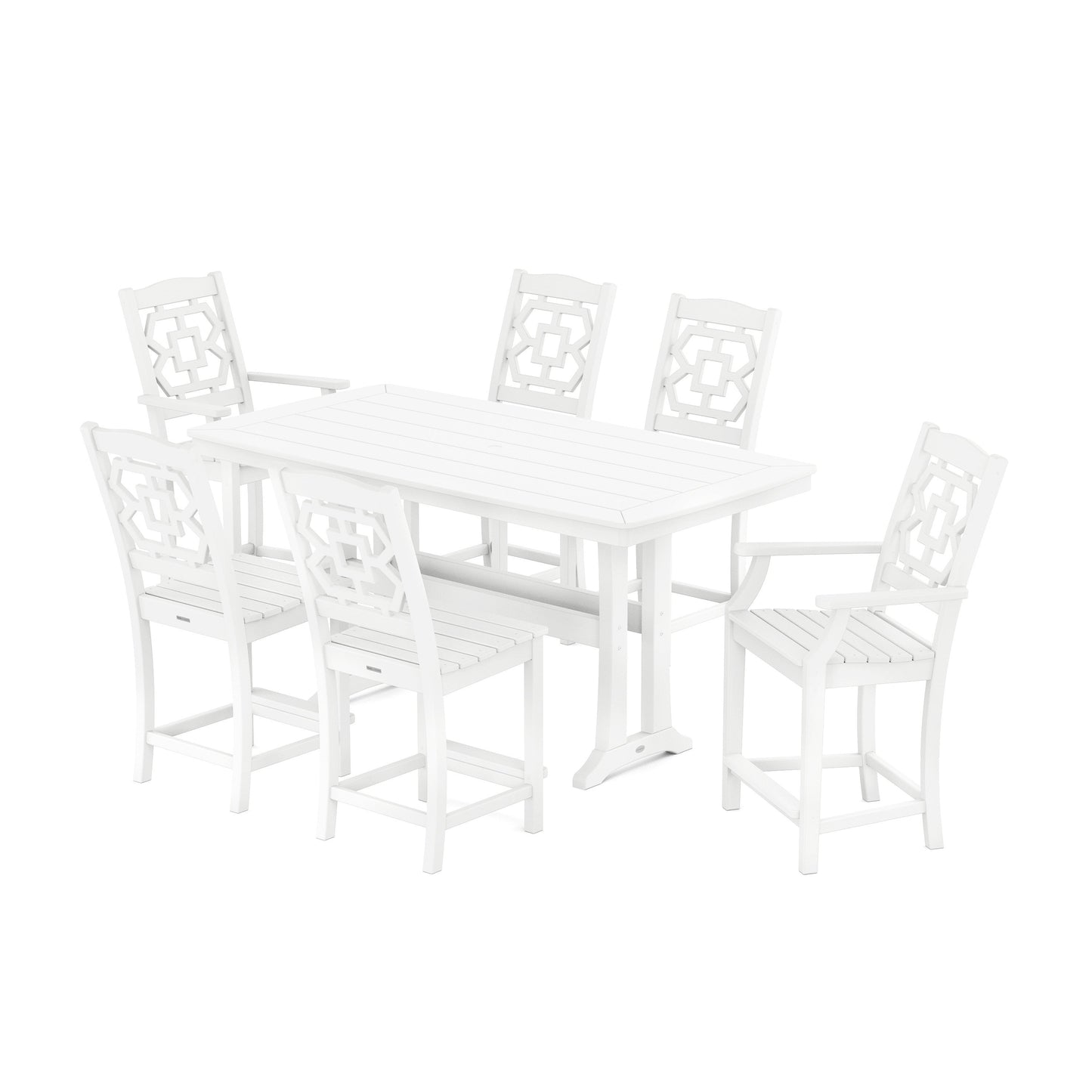 POLYWOOD Chinoiserie 7-Piece Counter Set with Trestle Legs — White