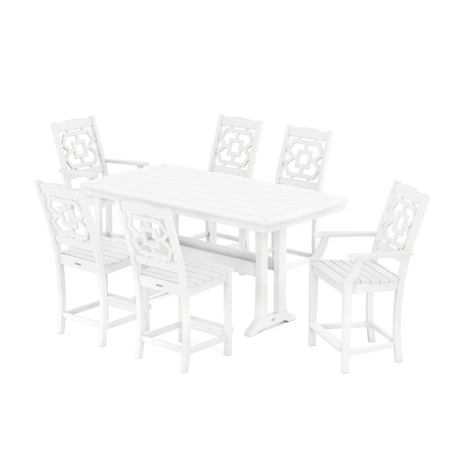 POLYWOOD Chinoiserie 7-Piece Counter Set with Trestle Legs — White