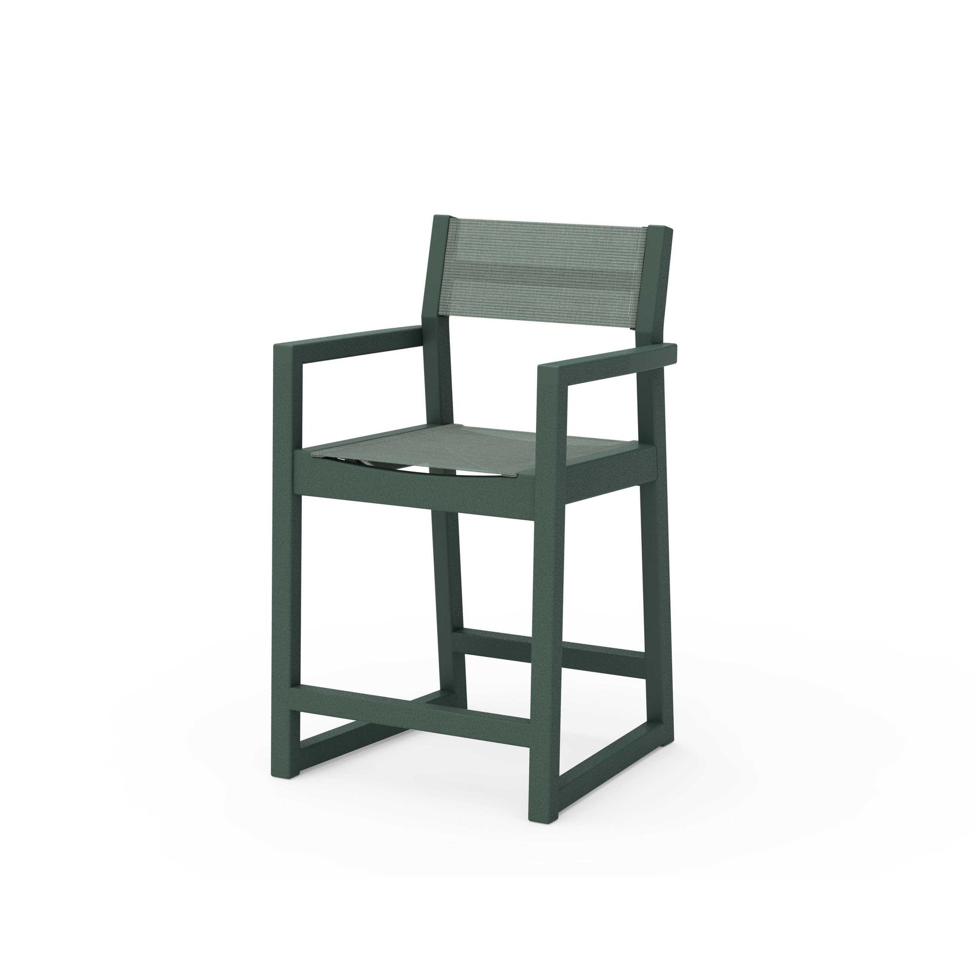 POLYWOOD EDGE Sling Counter Arm Chair — Green / Dupioni Sea Mist Sling