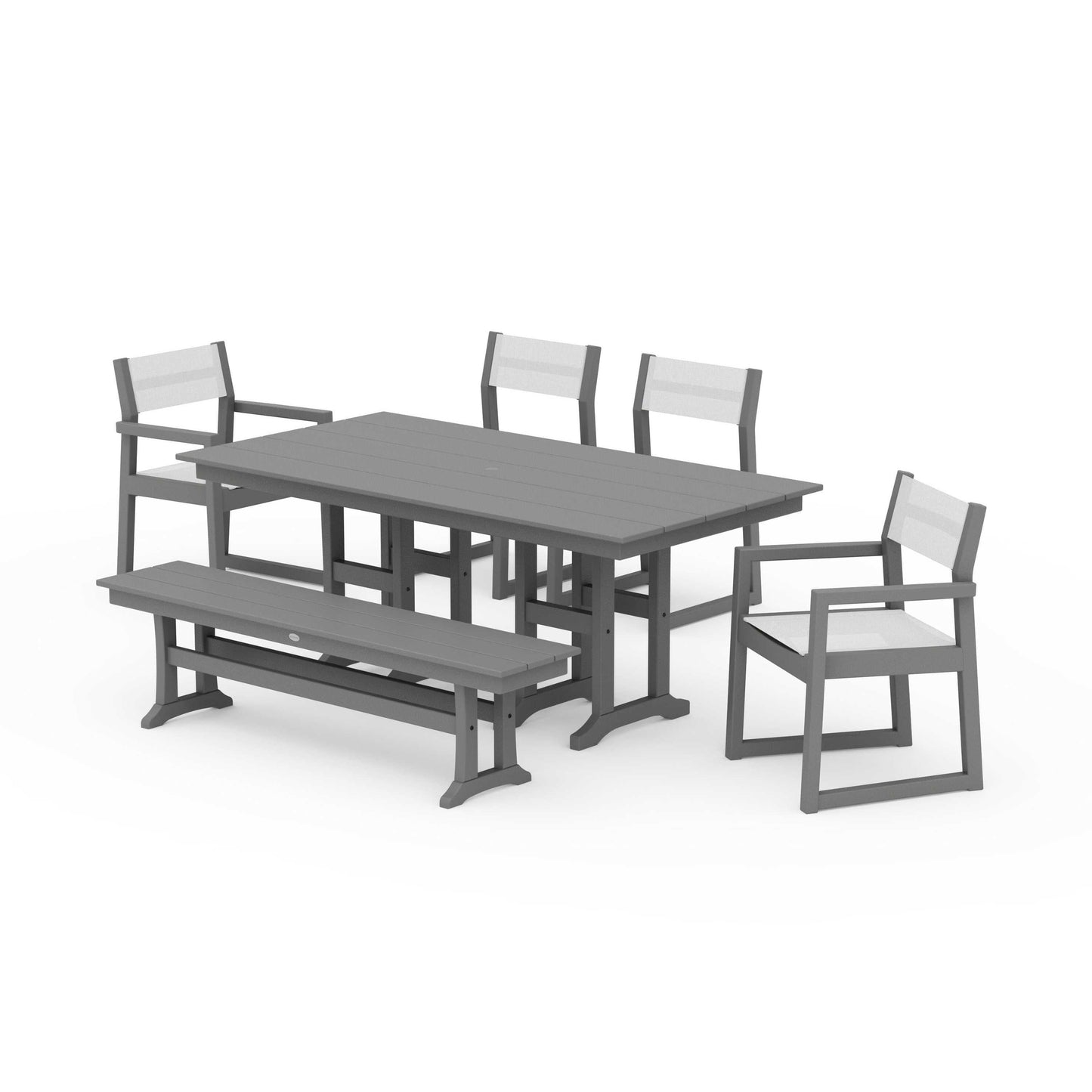POLYWOOD EDGE Sling 6-Piece Farmhouse Dining Set — Slate Grey / White Sling