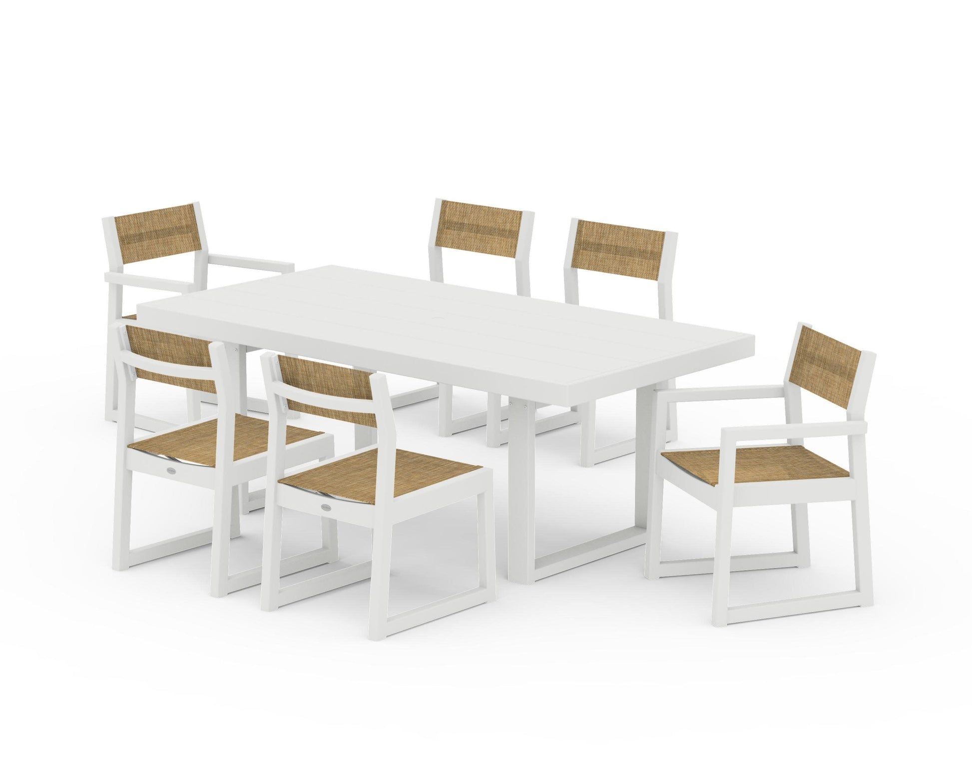 POLYWOOD EDGE Sling 7-Piece Dining Set — Vintage White / Burlap Sling