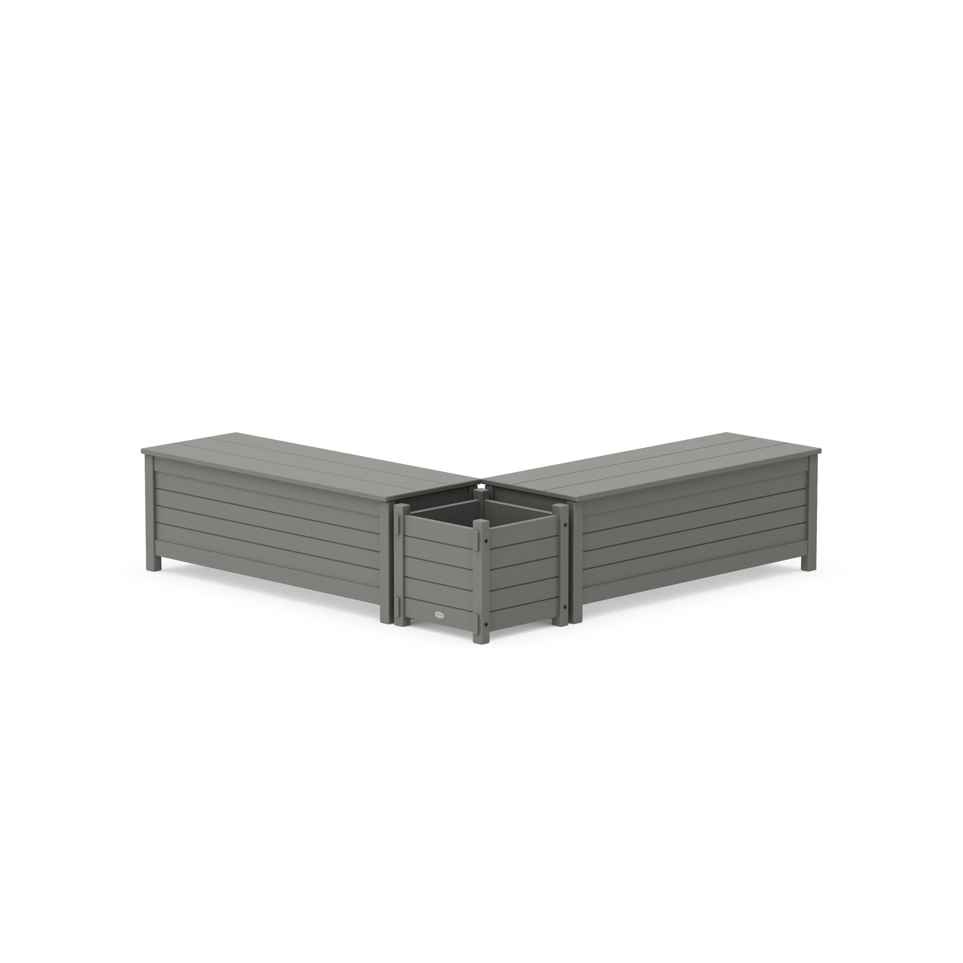 POLYWOOD 48" Nautical L- Shaped Planter Storage Bench Set — Slate Grey