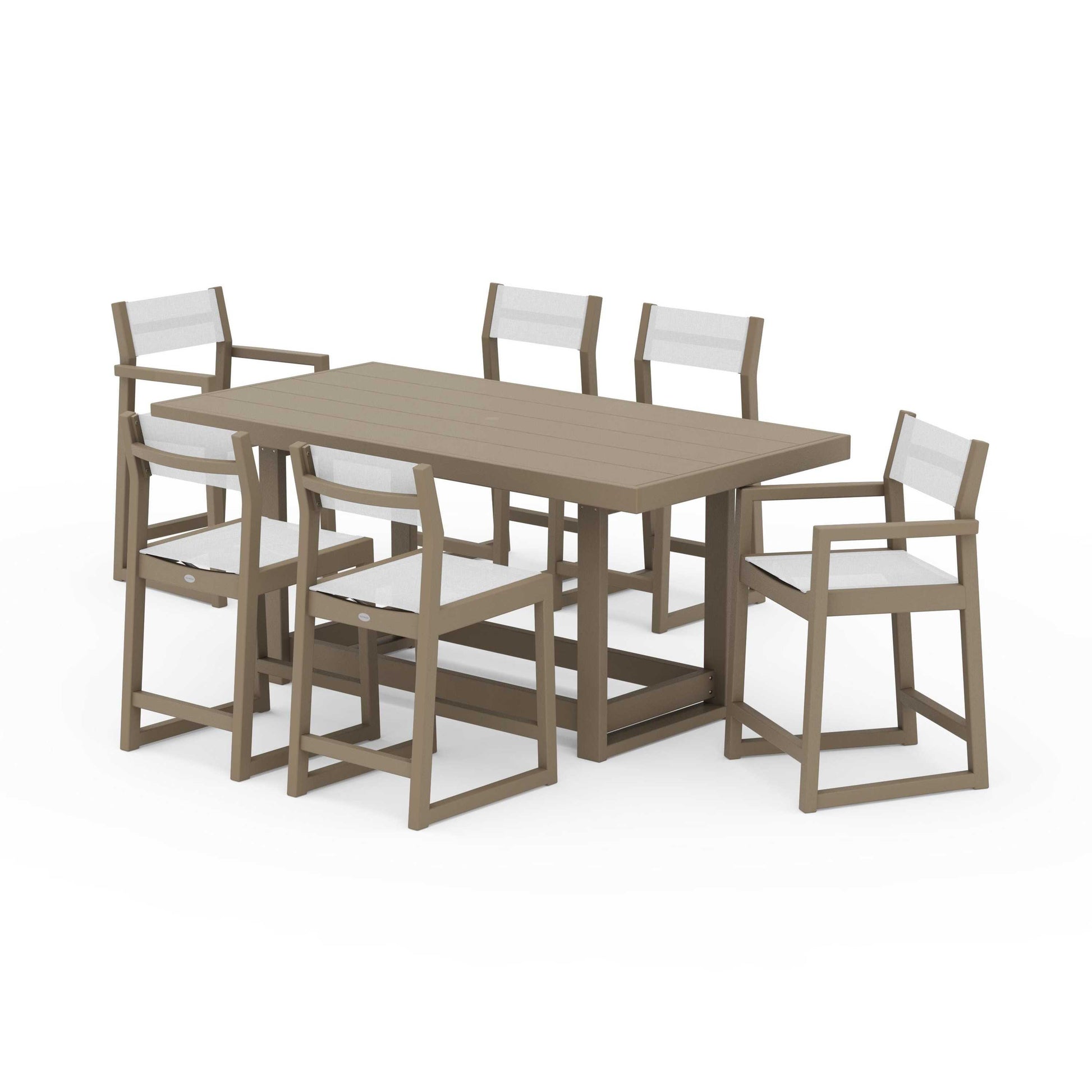 POLYWOOD EDGE Sling 7-Piece Counter Table Set — Vintage Sahara / White Sling