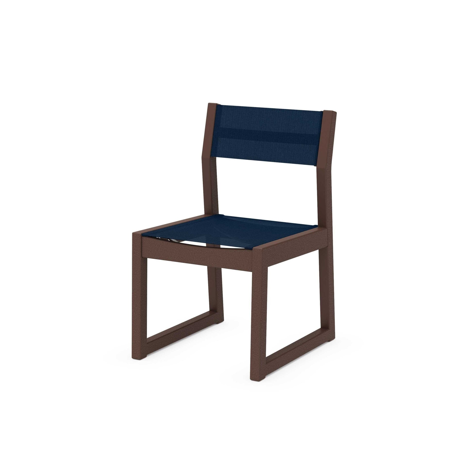 POLYWOOD EDGE Sling Dining Side Chair — Mahogany / Navy Blue Sling