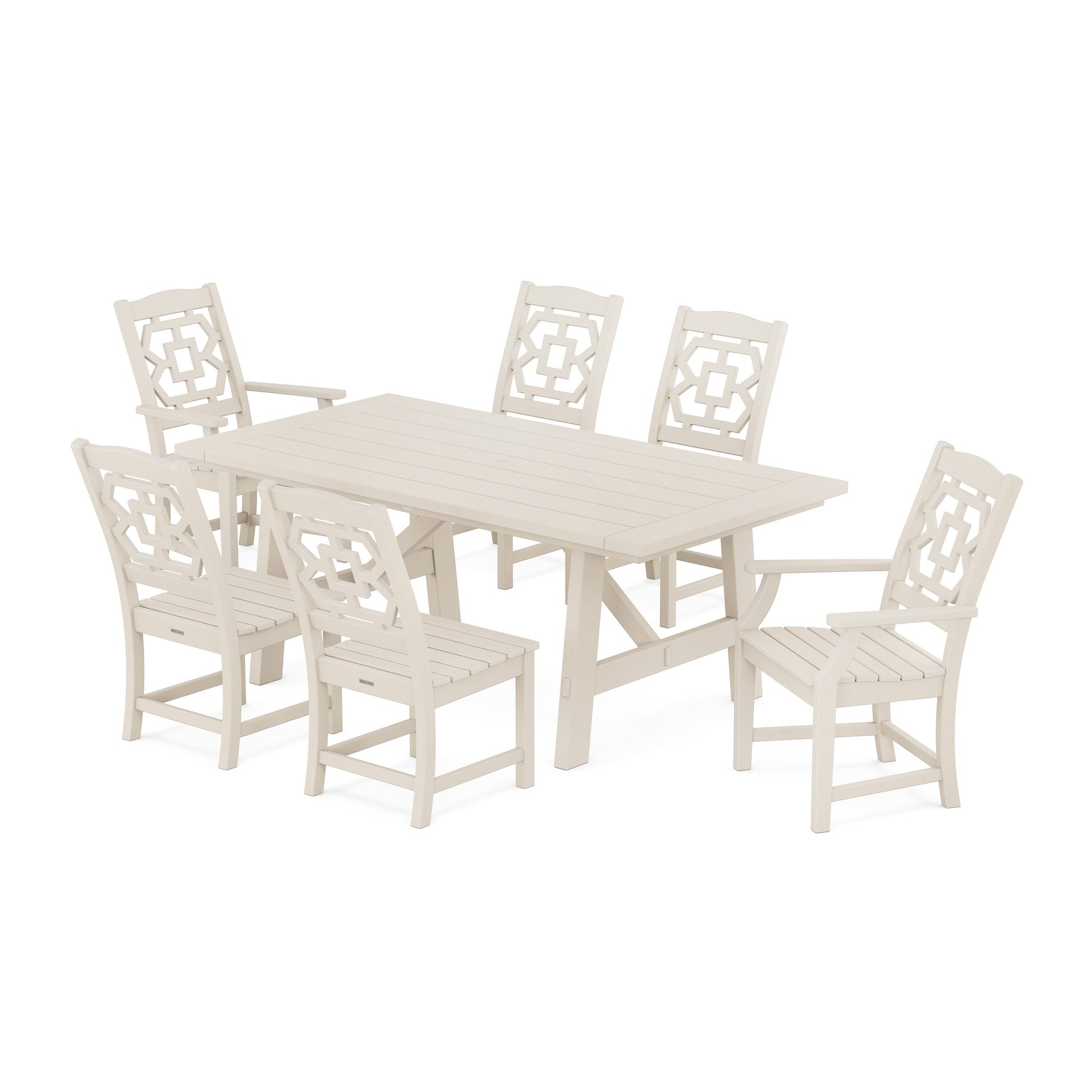 POLYWOOD Chinoiserie 7-Piece Rustic Farmhouse Dining Set — Sand