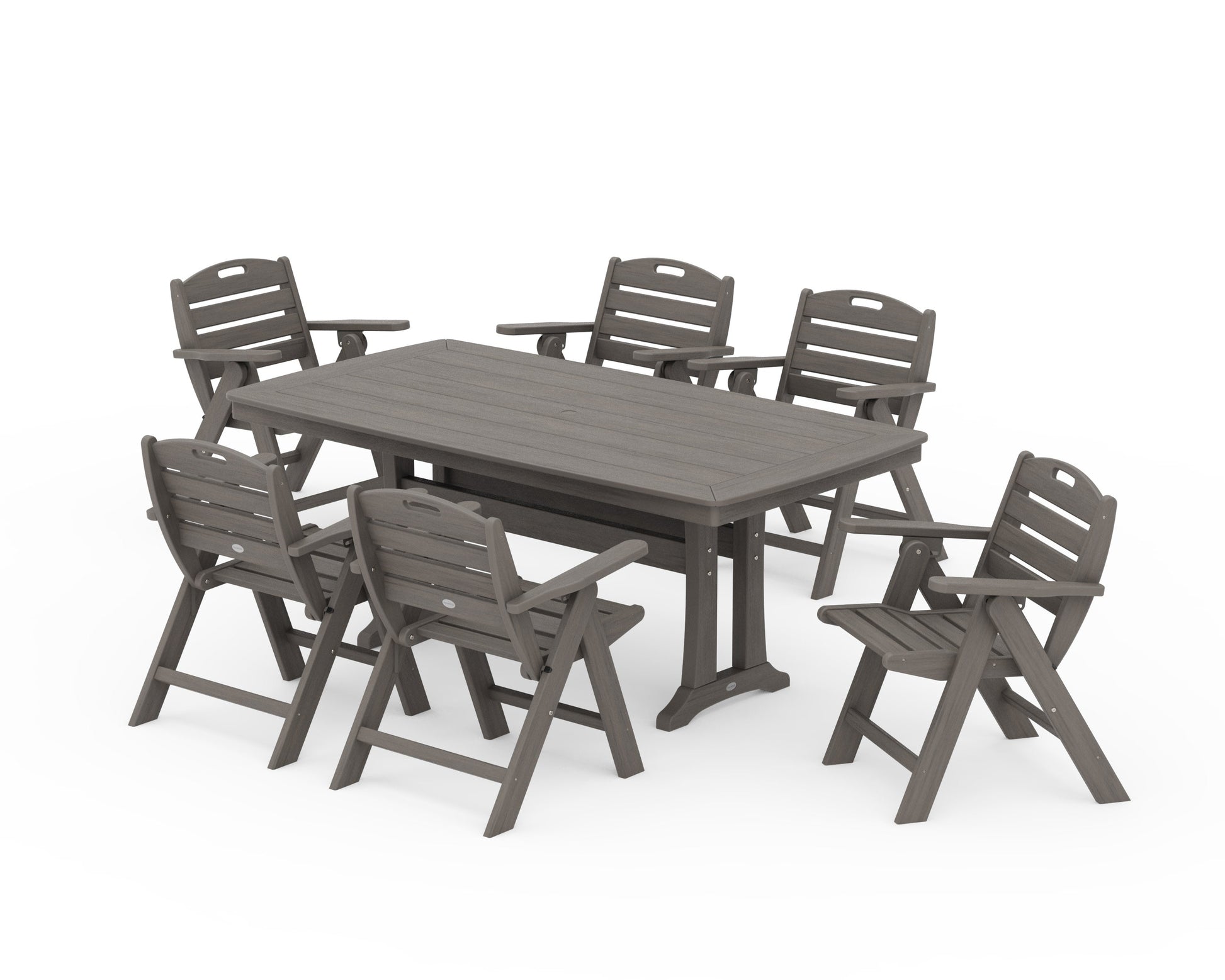POLYWOOD Nautical Lowback 7-Piece Dining Set with Trestle Legs — Driftwood