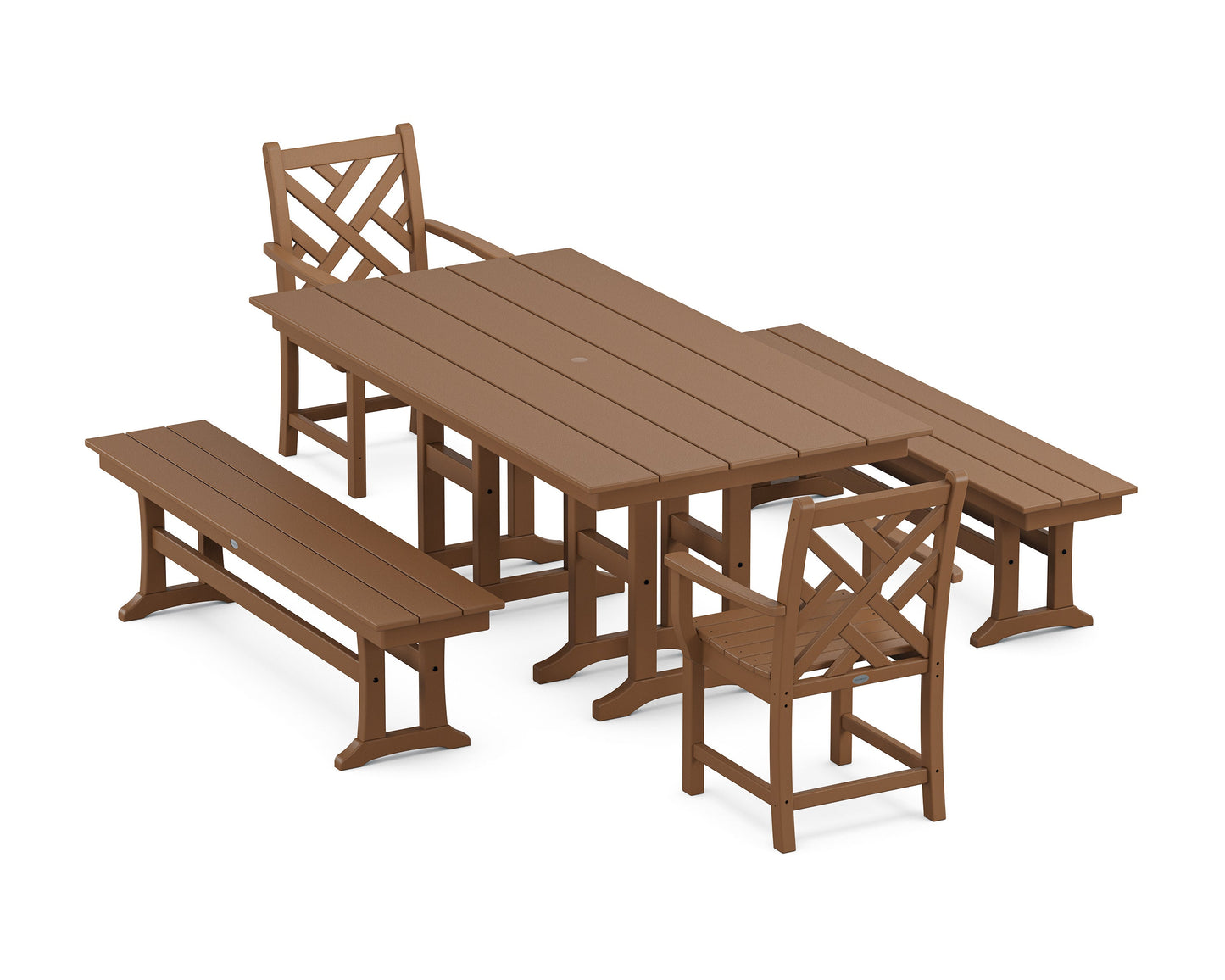 POLYWOOD Chippendale 5-Piece Farmhouse Dining Set with Benches — Teak