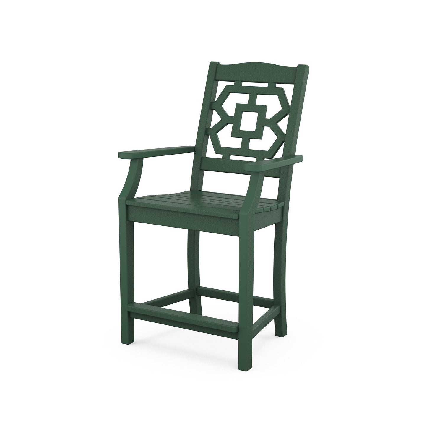 POLYWOOD Chinoiserie Counter Arm Chair — Green