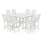 POLYWOOD Chinoiserie 9-Piece Square Farmhouse Side Chair Bar Set with Trestle Legs — Vintage White