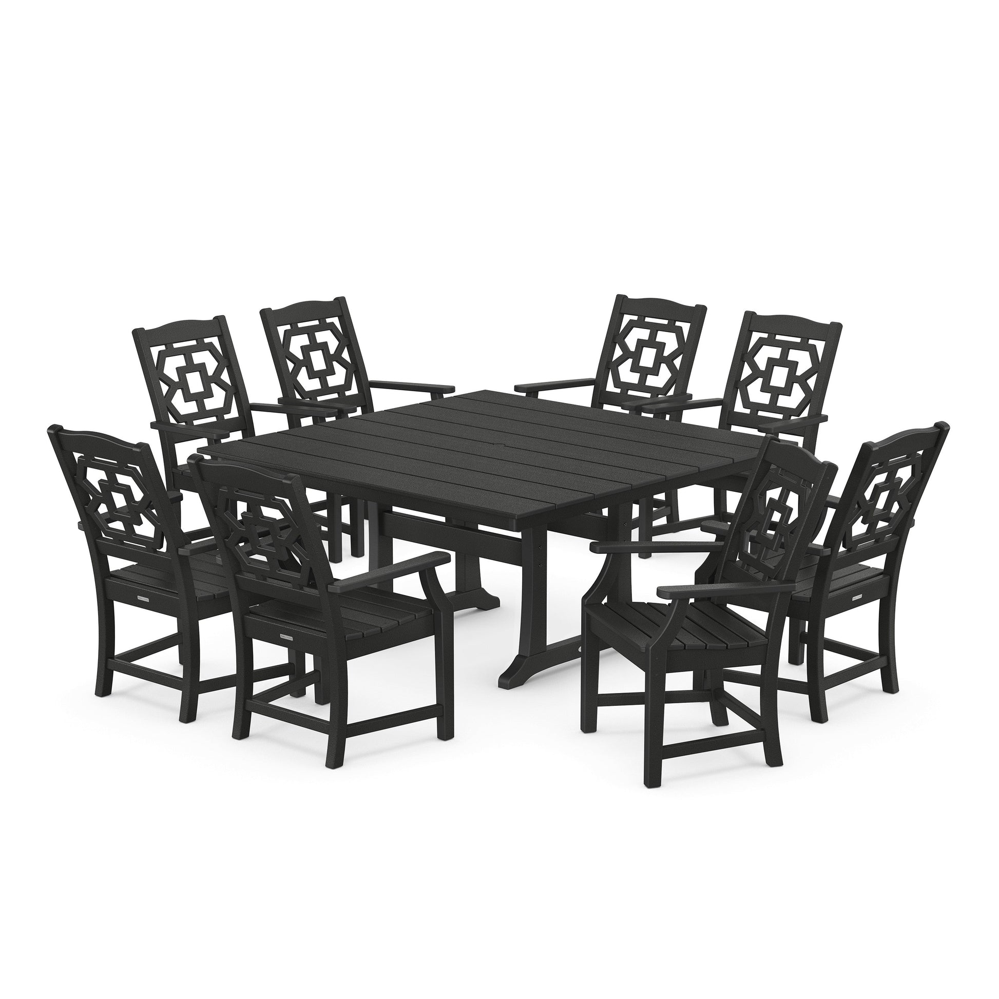 POLYWOOD Chinoiserie 9-Piece Square Farmhouse Dining Set with Trestle Legs — Black