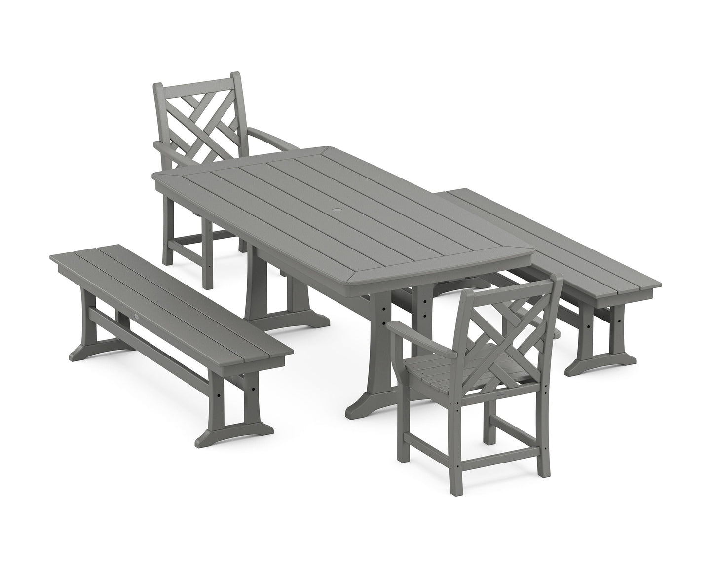 POLYWOOD Chippendale 5-Piece Dining Set with Trestle Legs — Slate Grey