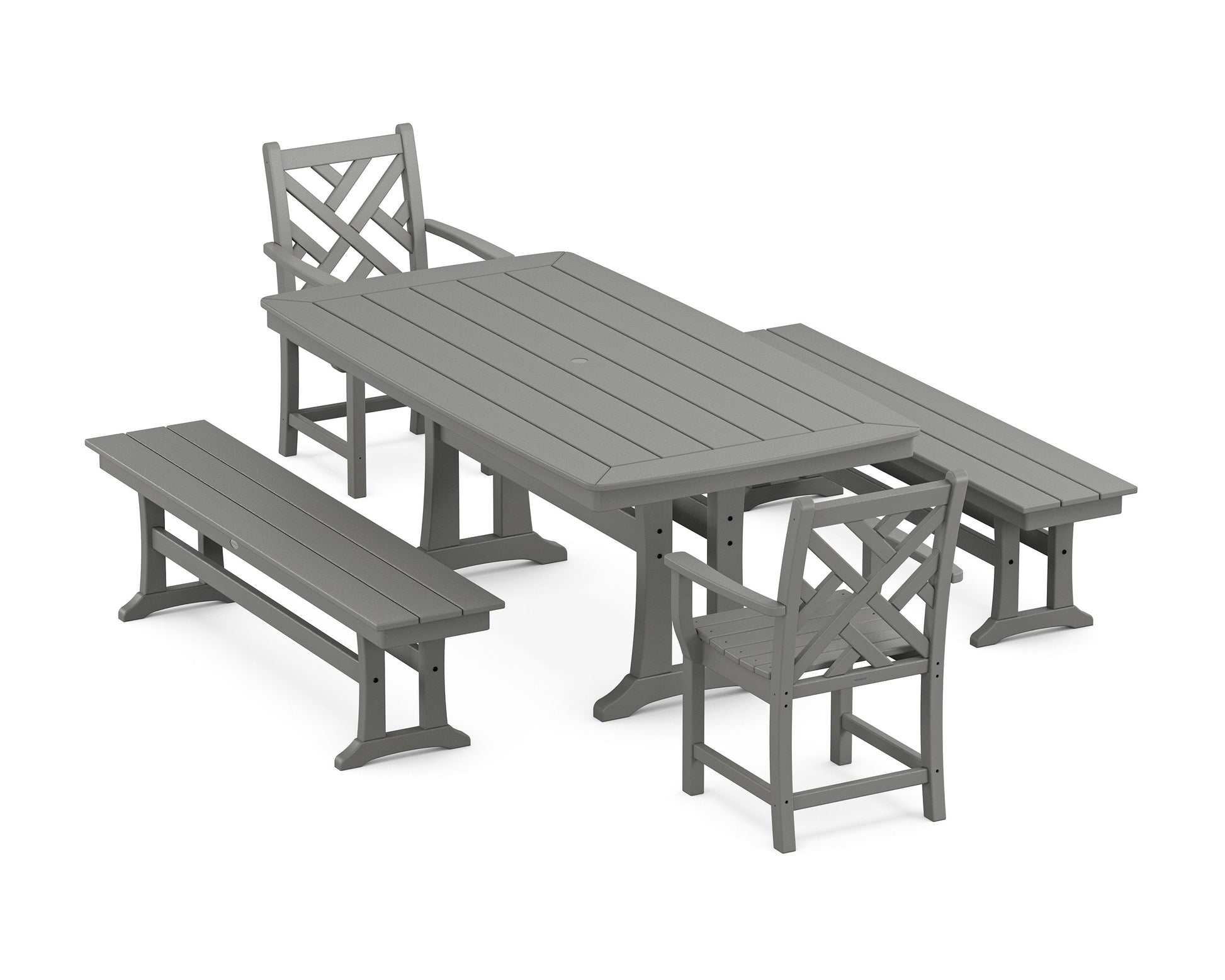 POLYWOOD Chippendale 5-Piece Dining Set with Trestle Legs — Slate Grey