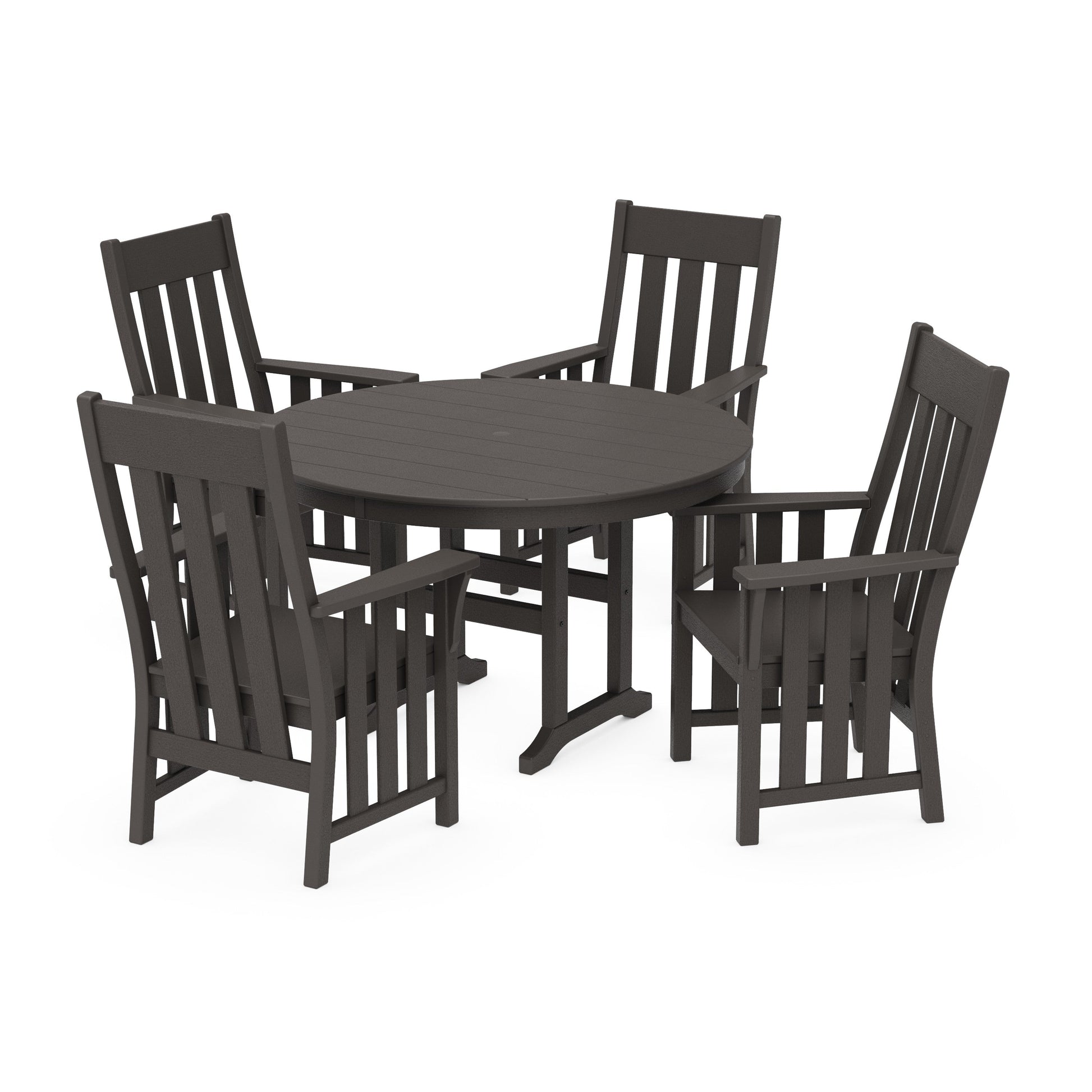 POLYWOOD Acadia 5-Piece Round Farmhouse Dining Set — Vintage Coffee