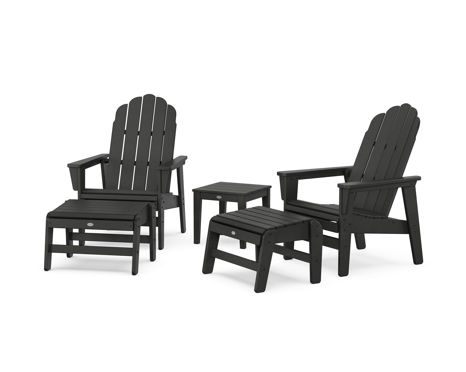 POLYWOOD 5-Piece Vineyard Grand Upright Adirondack Set with Ottomans and Side Table — Black
