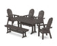 POLYWOOD Vineyard Curveback Adirondack Chair 6-Piece Farmhouse Dining Set with Trestle Legs and Bench — Vintage Coffee