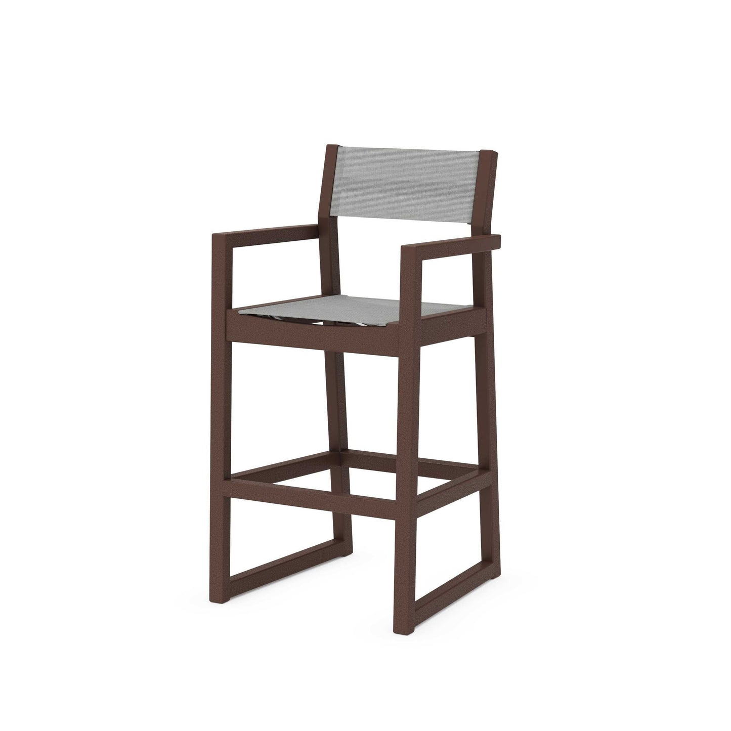 POLYWOOD EDGE Sling Bar Arm Chair — Mahogany / Metallic Sling
