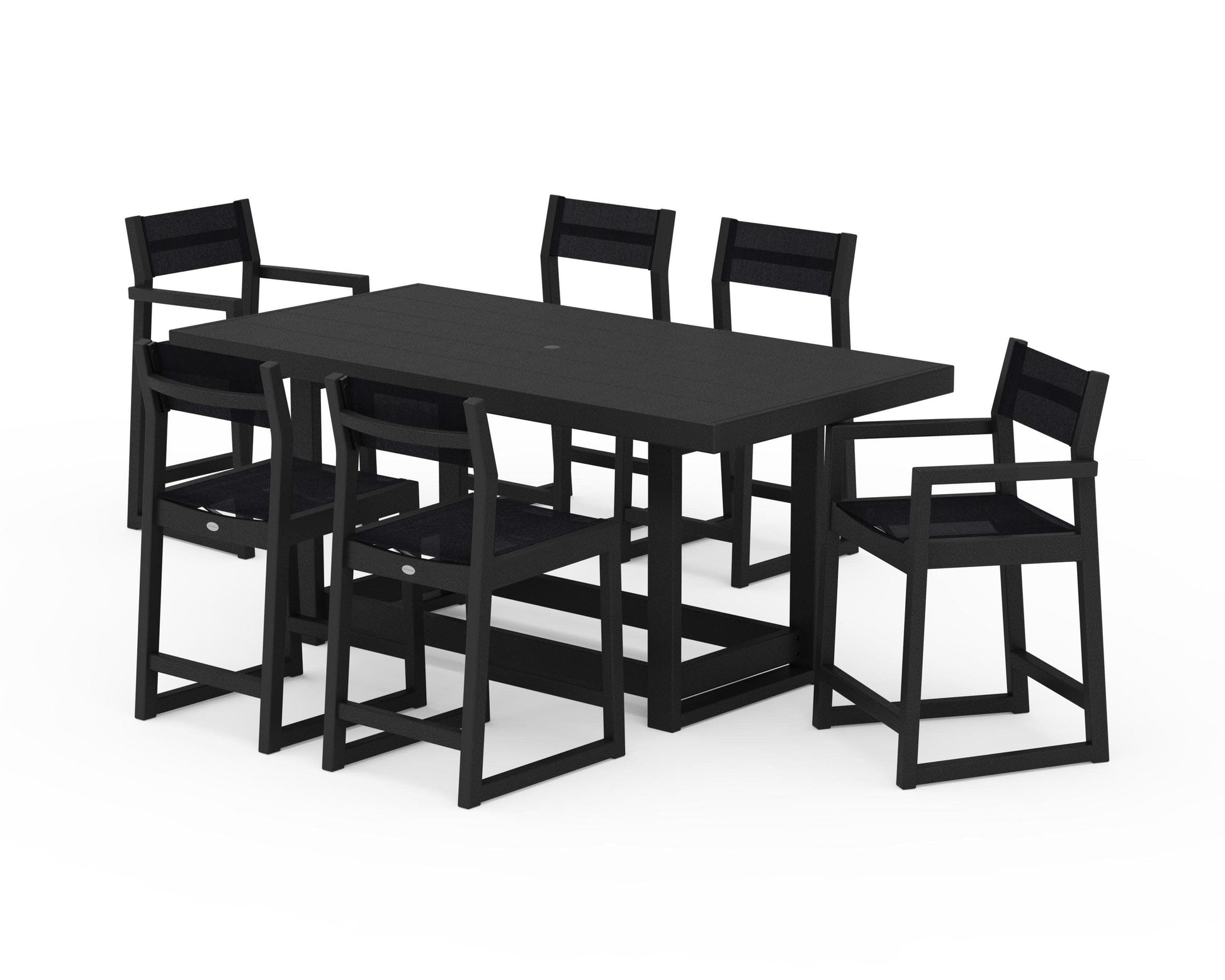 POLYWOOD EDGE Sling 7-Piece Counter Table Set — Black / Black Sling