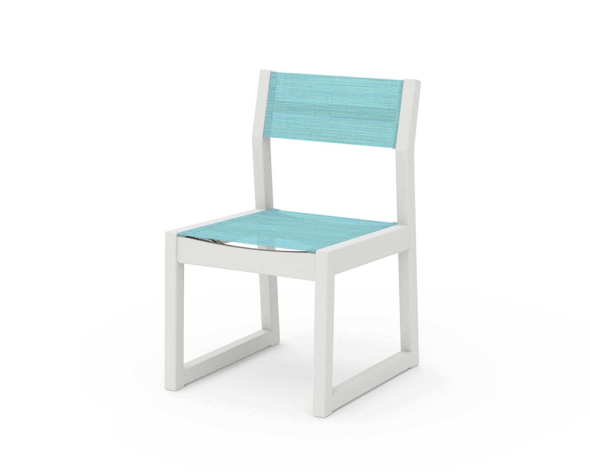 POLYWOOD EDGE Sling Dining Side Chair — Vintage White / Dupioni Aquamarine Sling