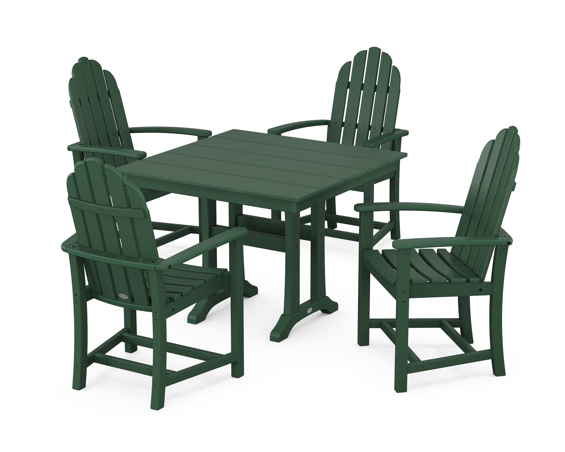 POLYWOOD Classic Adirondack 5-Piece Farmhouse Dining Set With Trestle Legs — Green