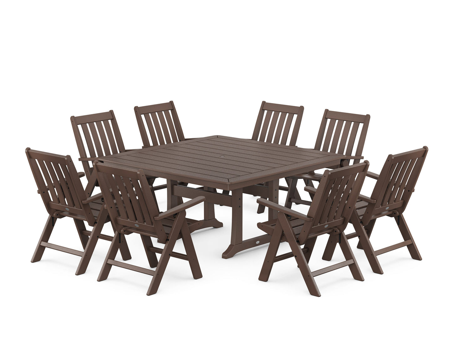 POLYWOOD Vineyard Folding Chair 9-Piece Square Dining Set with Trestle Legs — Mahogany