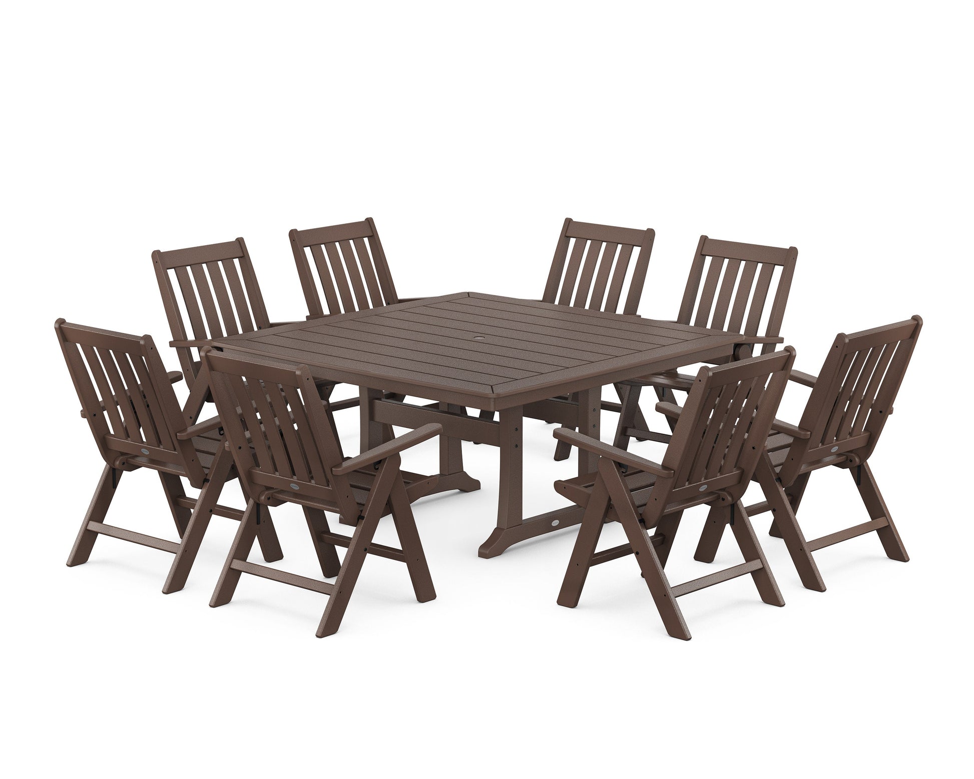 POLYWOOD Vineyard Folding Chair 9-Piece Square Dining Set with Trestle Legs — Mahogany