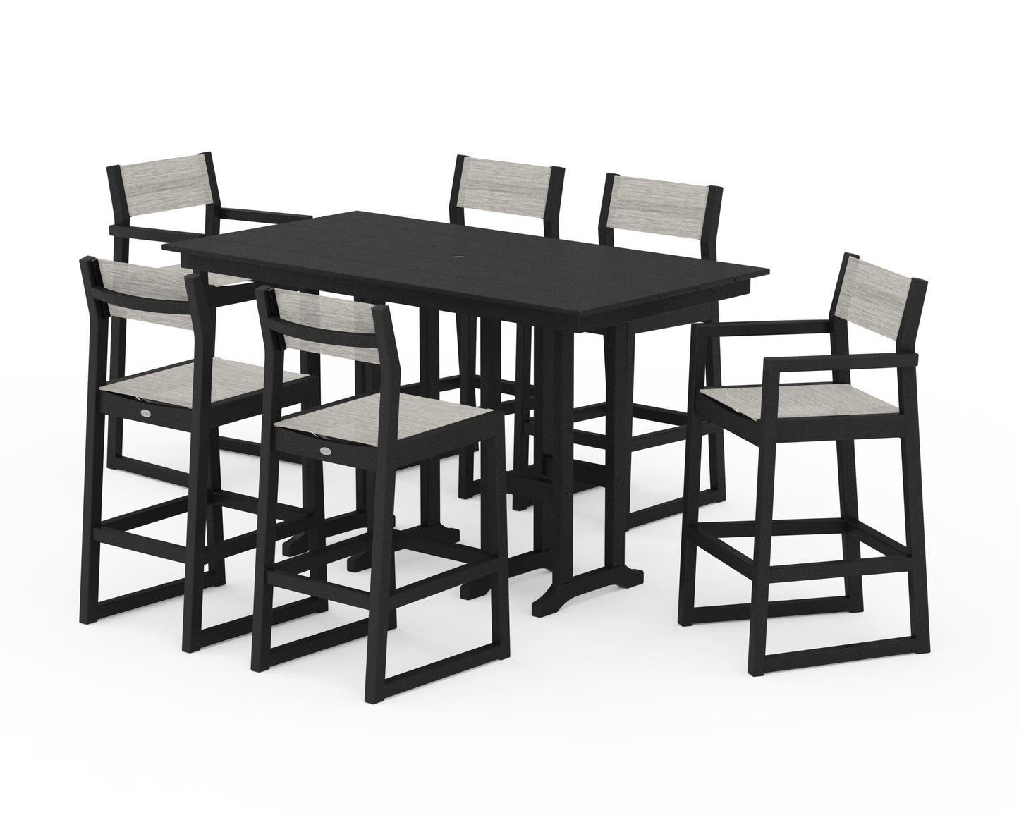 POLYWOOD EDGE Sling 7-Piece Farmhouse Bar Set — Black / Birch Sling
