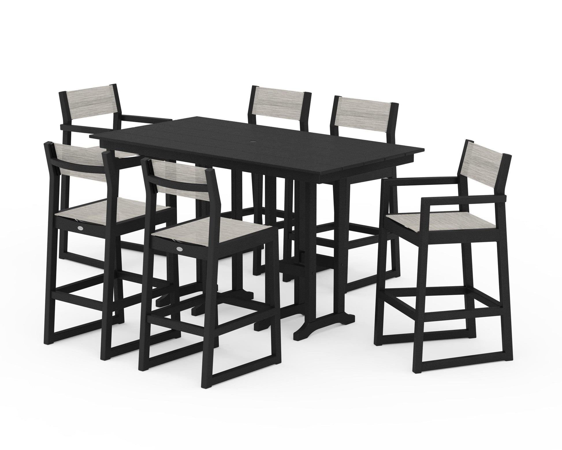 POLYWOOD EDGE Sling 7-Piece Farmhouse Bar Set — Black / Birch Sling