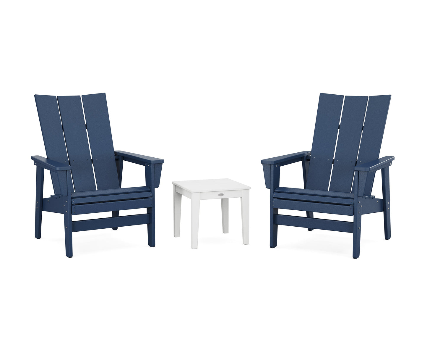 POLYWOOD 3-Piece Modern Grand Upright Adirondack Set — Navy / White