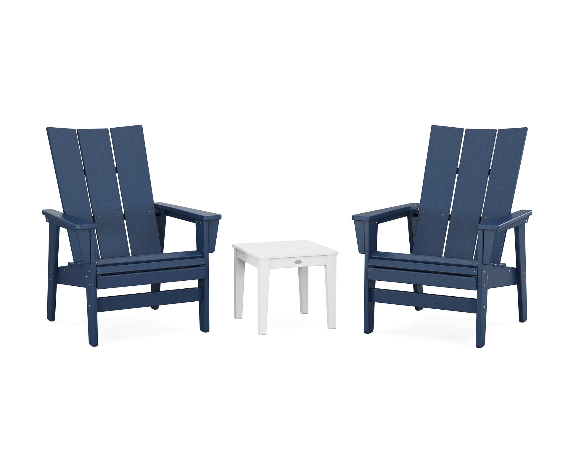 POLYWOOD 3-Piece Modern Grand Upright Adirondack Set — Navy / White