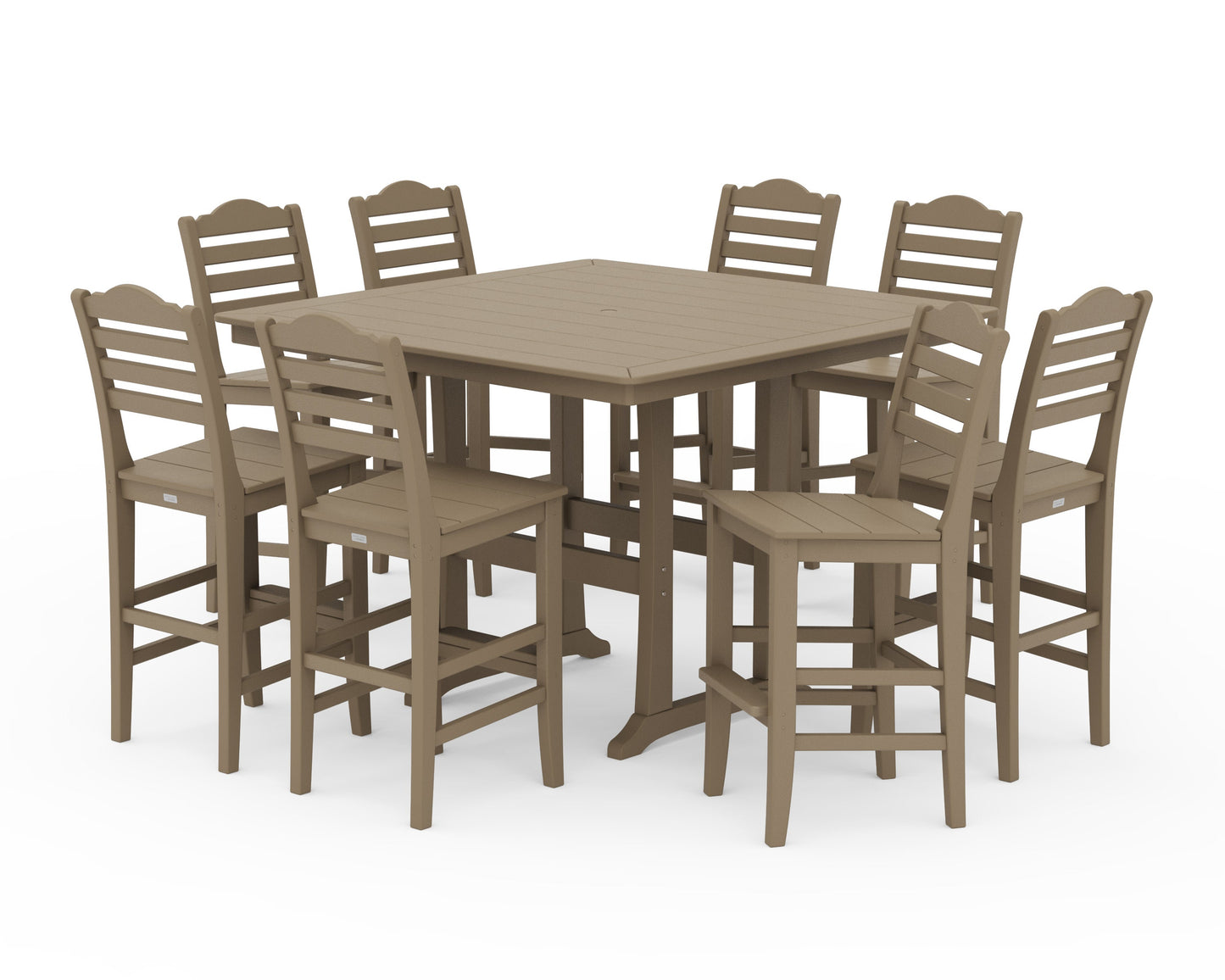 POLYWOOD Savannah Side Chair 9-Piece Square Bar Set with Trestle Legs — Vintage Sahara