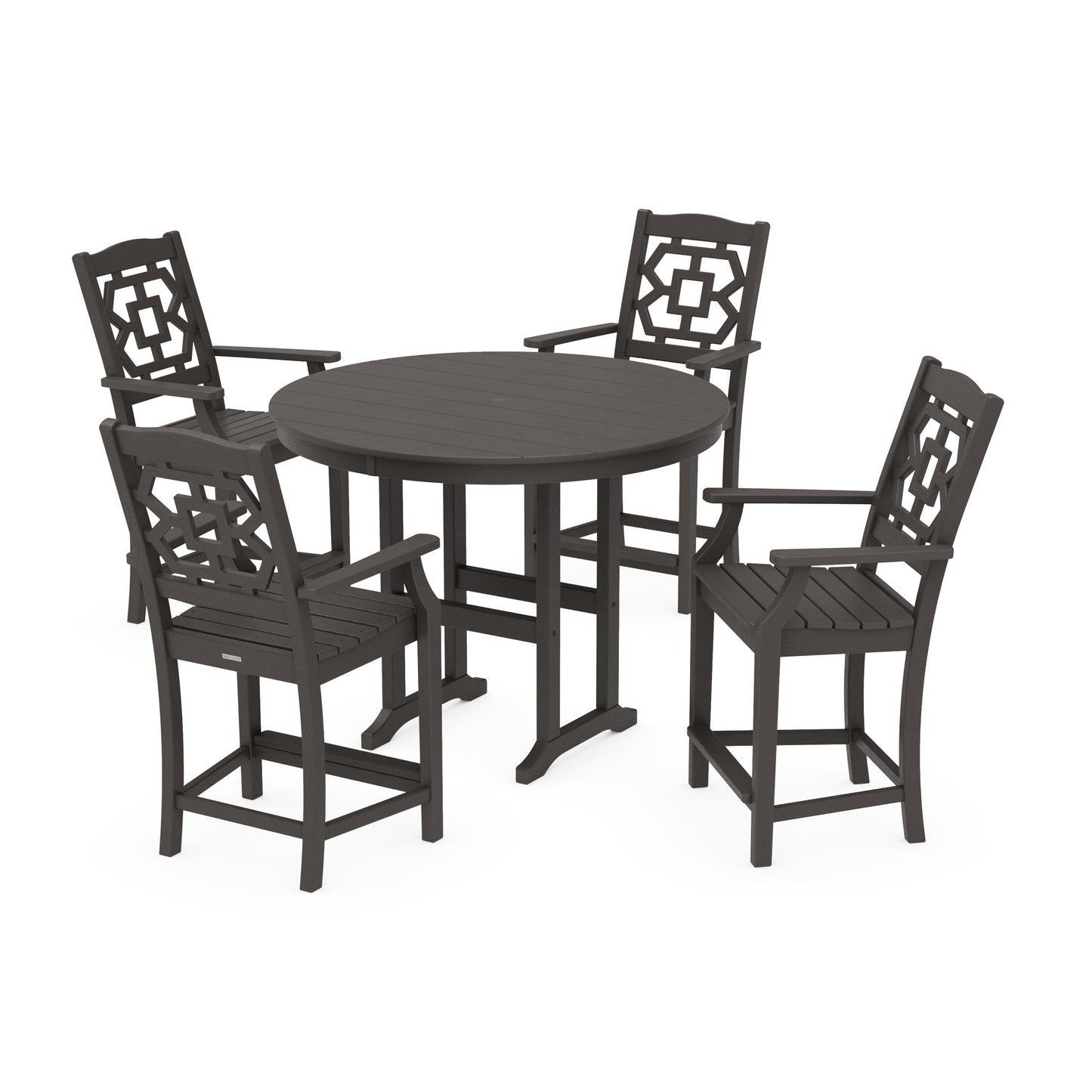 POLYWOOD Chinoiserie 5-Piece Round Farmhouse Counter Set — Vintage Coffee