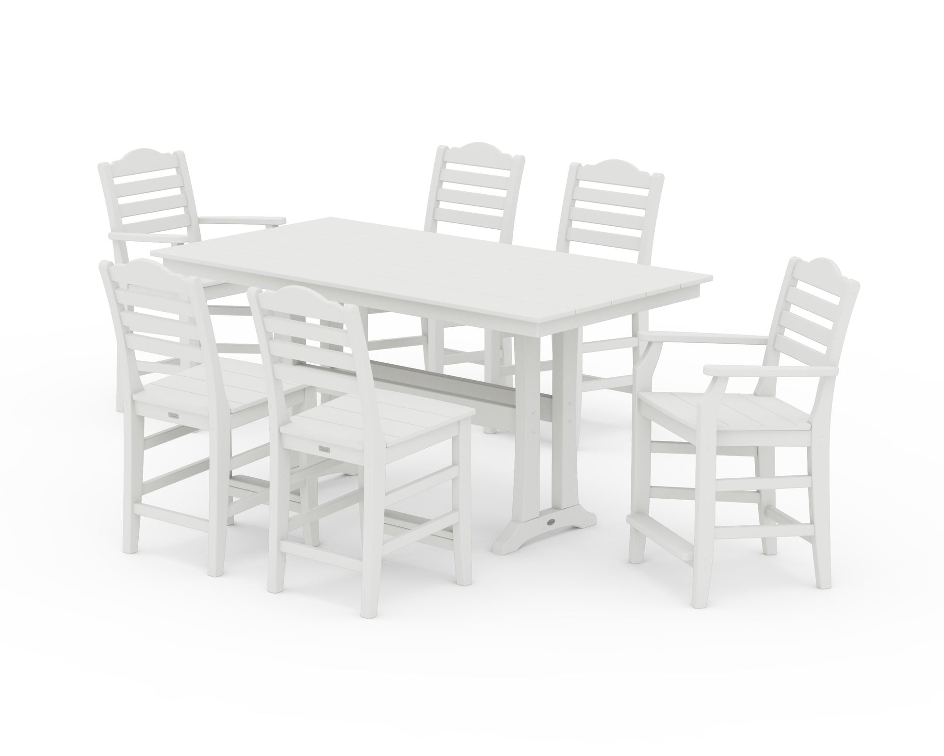 POLYWOOD Savannah 7-Piece Farmhouse Counter Set with Trestle Legs — Vintage White