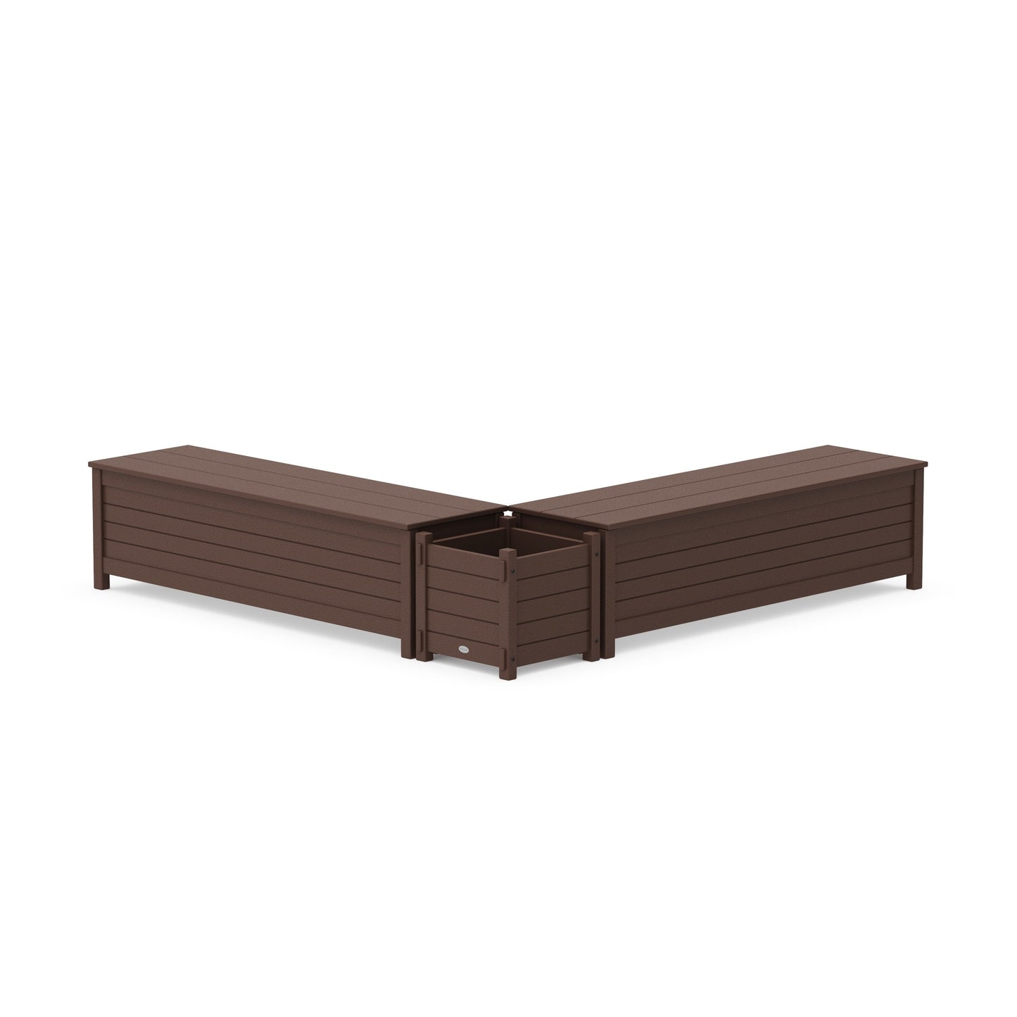 POLYWOOD 60" Nautical L- Shaped Planter Storage Bench Set — Mahogany