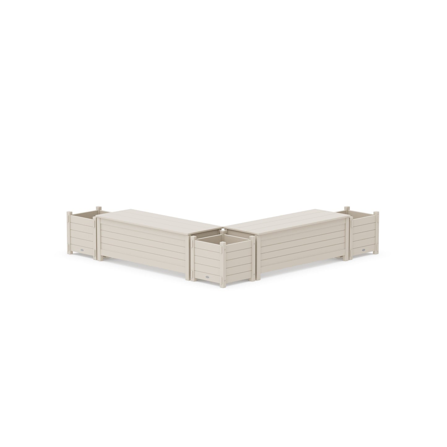 POLYWOOD 48" Nautical L- Shaped Planter Storage Bench Corner Set — Sand