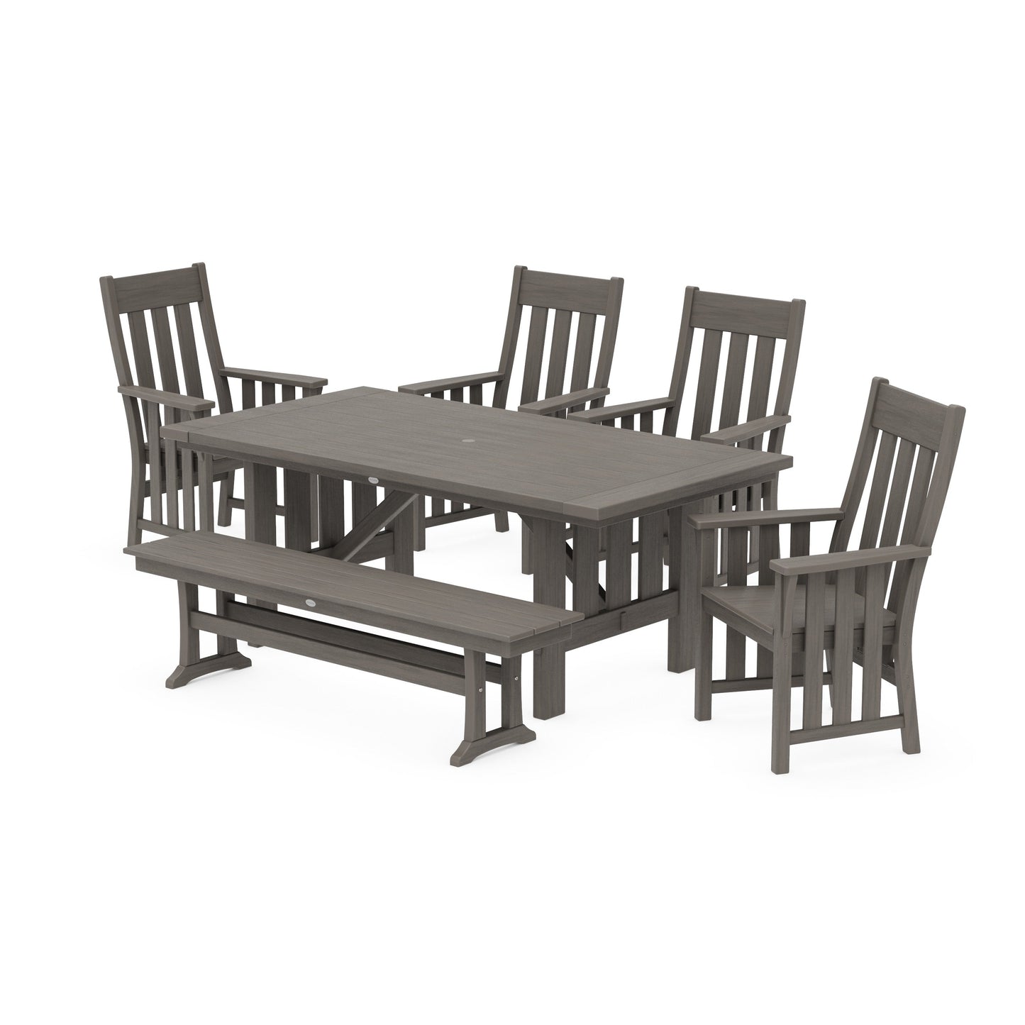 POLYWOOD Acadia 6-Piece Dining Set with Bench — Driftwood