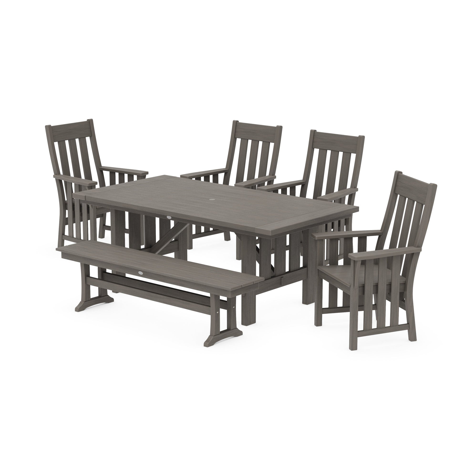 POLYWOOD Acadia 6-Piece Dining Set with Bench — Driftwood