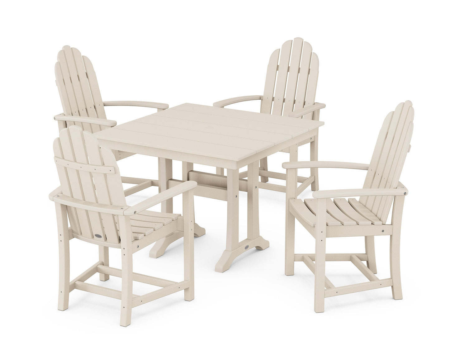 POLYWOOD Classic Adirondack 5-Piece Farmhouse Dining Set With Trestle Legs — Sand