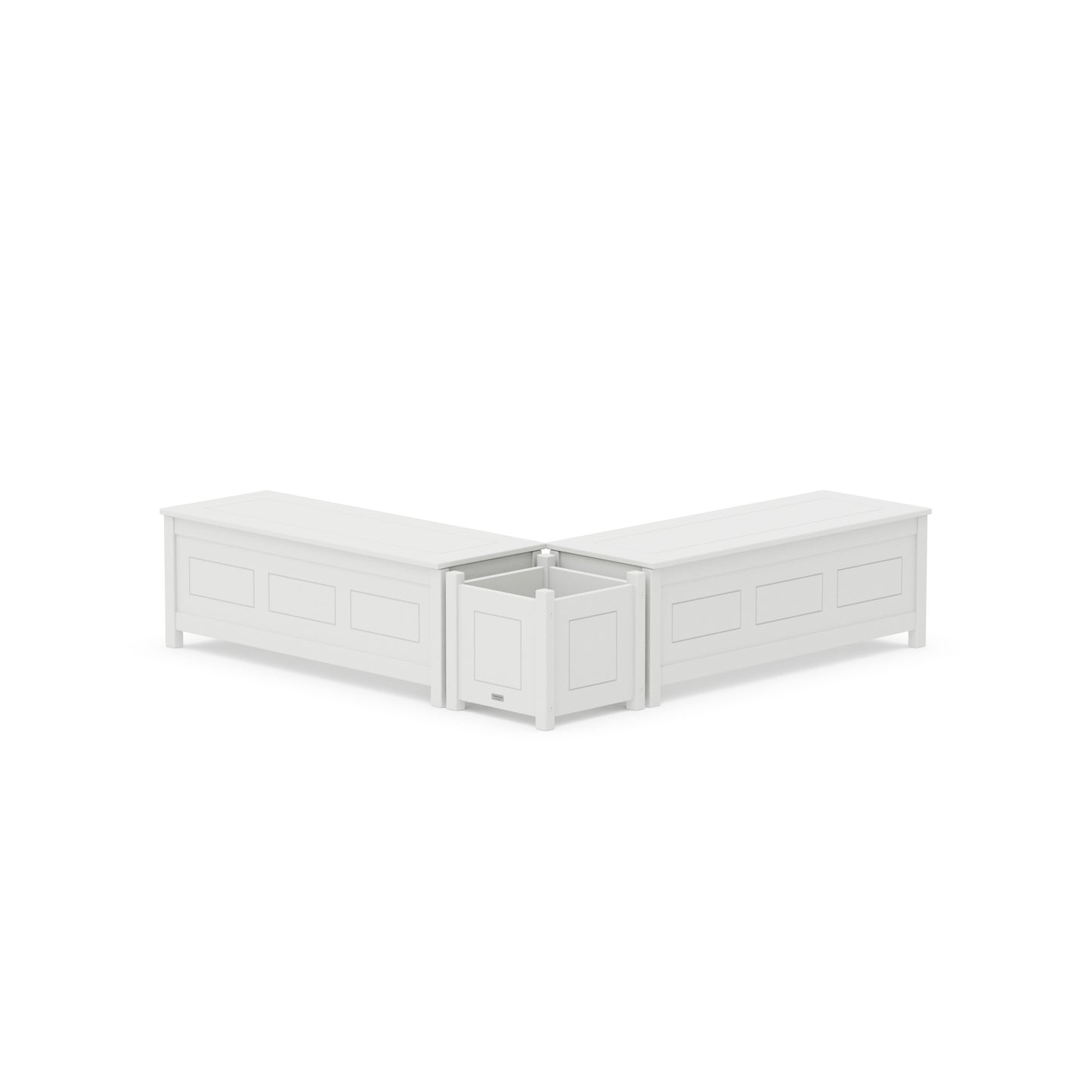 POLYWOOD 48" Country Living L- Shaped Planter Storage Bench Set — White