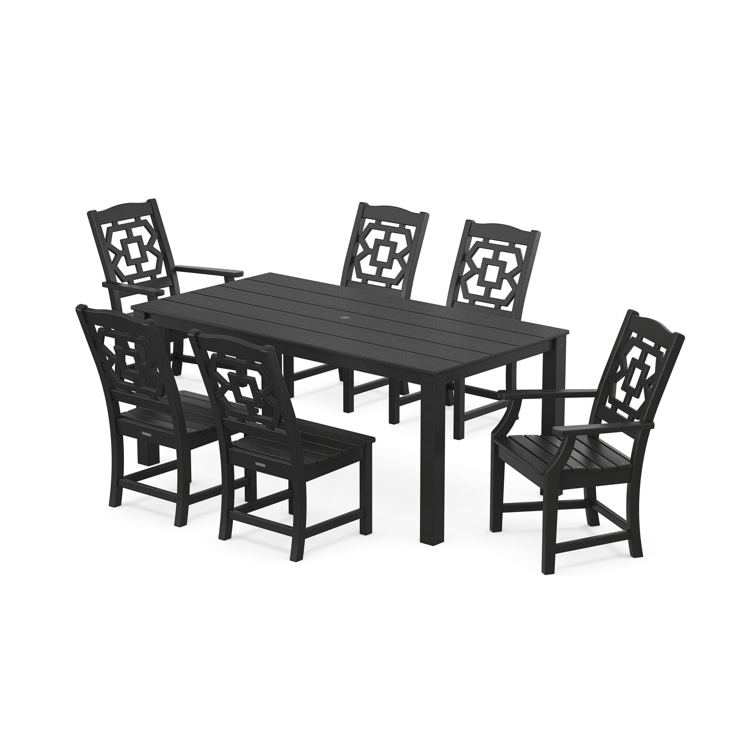 POLYWOOD Chinoiserie 7-Piece Parsons Dining Set — Black