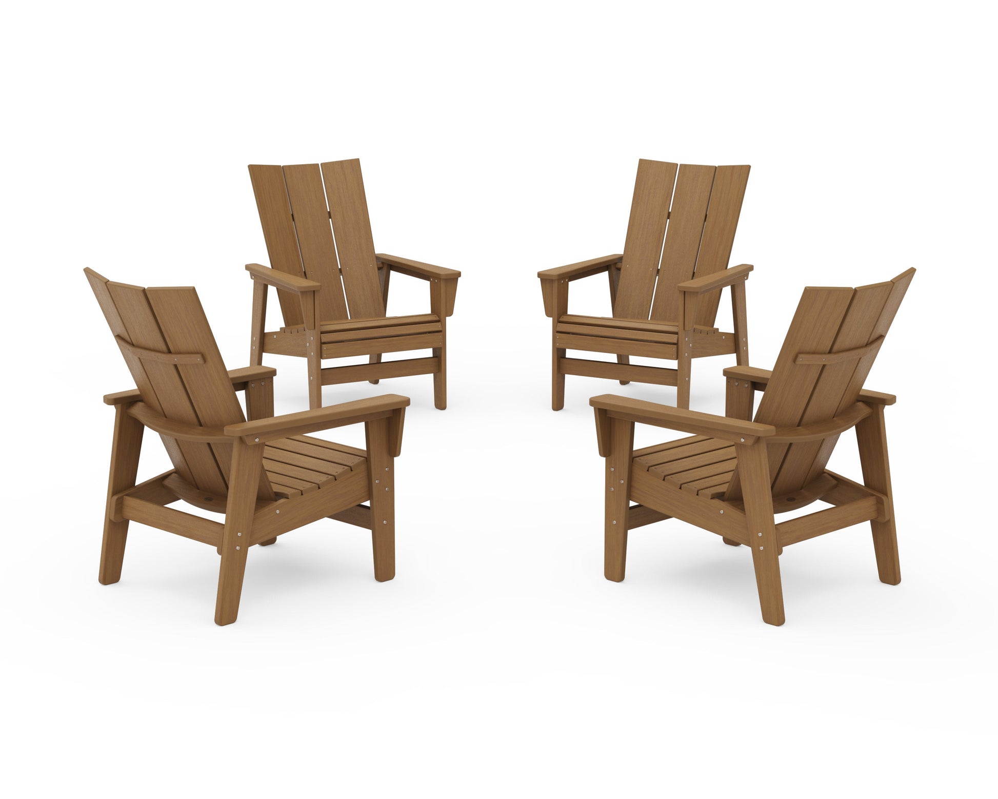POLYWOOD 4-Piece Modern Grand Upright Adirondack Chair Conversation Set — Natural