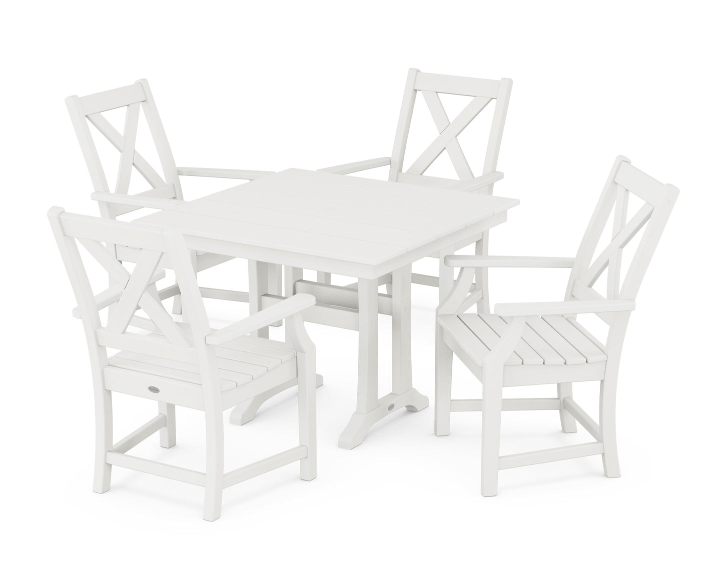 POLYWOOD Braxton 5-Piece Farmhouse Dining Set With Trestle Legs — Vintage White