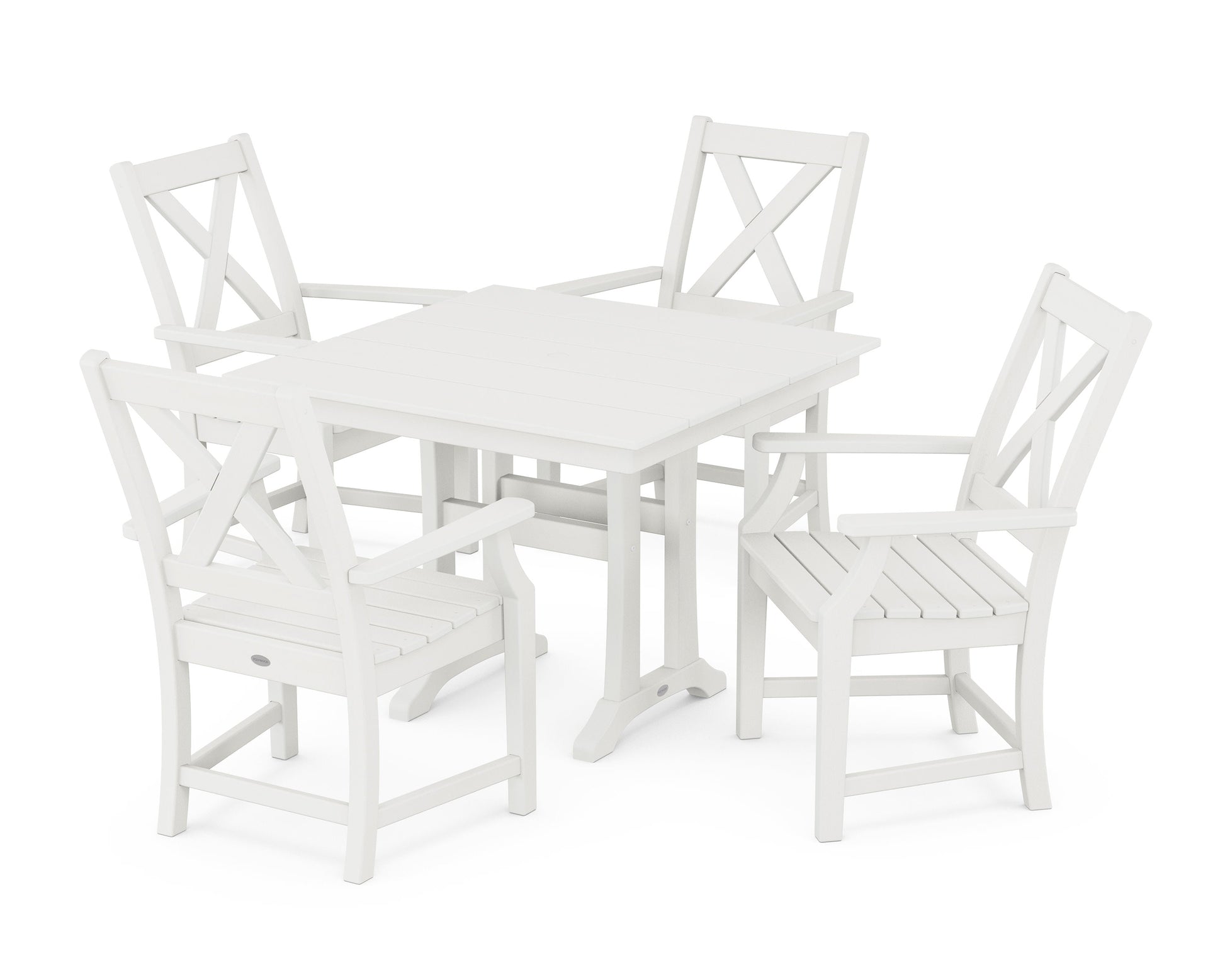 POLYWOOD Braxton 5-Piece Farmhouse Dining Set With Trestle Legs — Vintage White