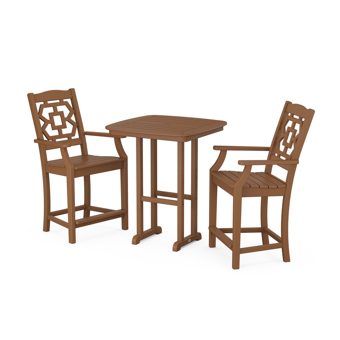 POLYWOOD Chinoiserie 3-Piece Counter Set — Teak