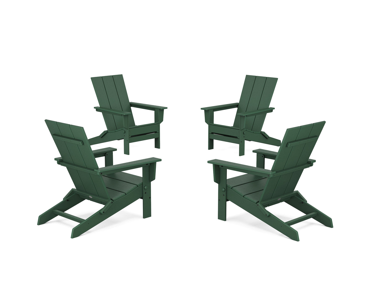 POLYWOOD 4-Piece Modern Studio Folding Adirondack Chair Conversation Set — Green