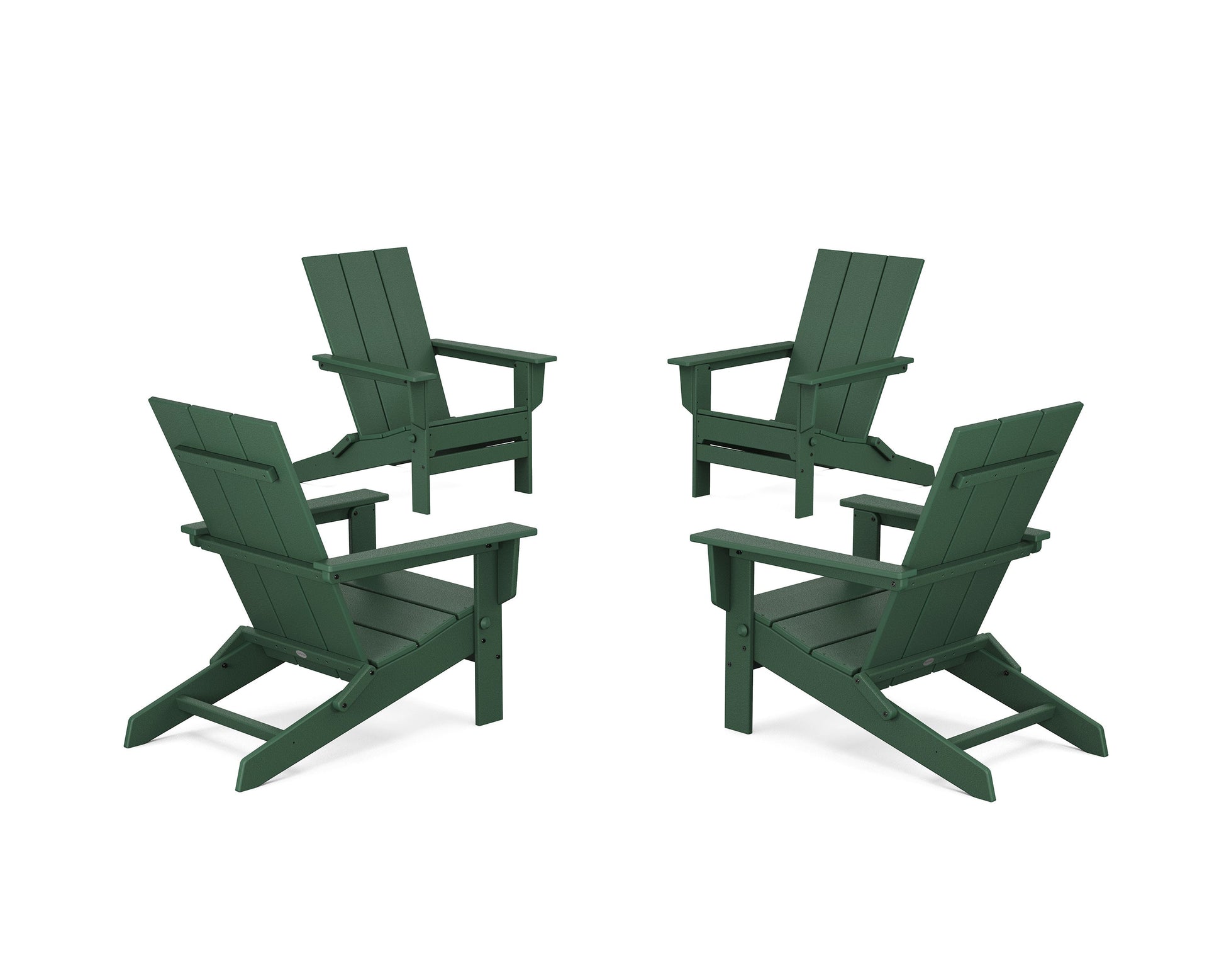 POLYWOOD 4-Piece Modern Studio Folding Adirondack Chair Conversation Set — Green