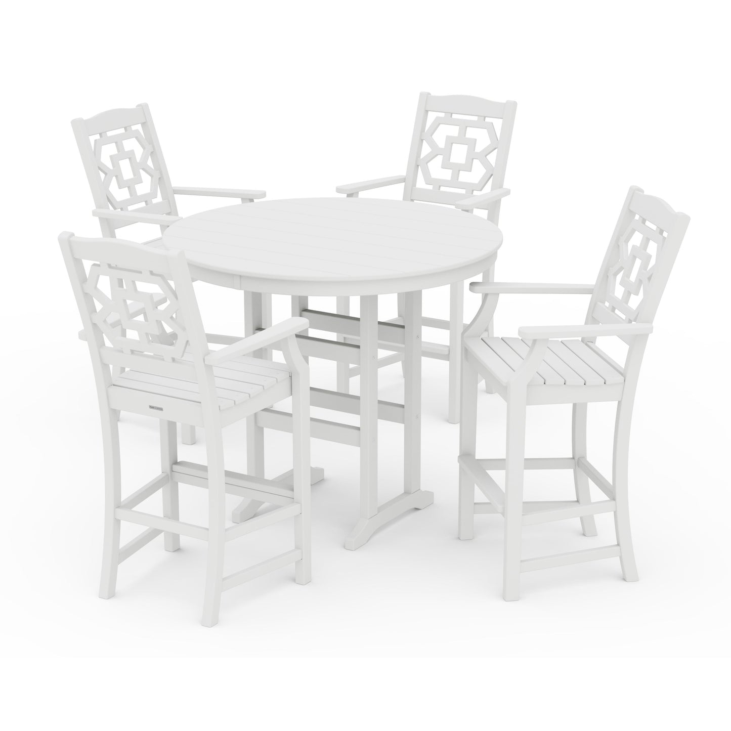 POLYWOOD Chinoiserie 5-Piece Round Farmhouse Bar Set — White