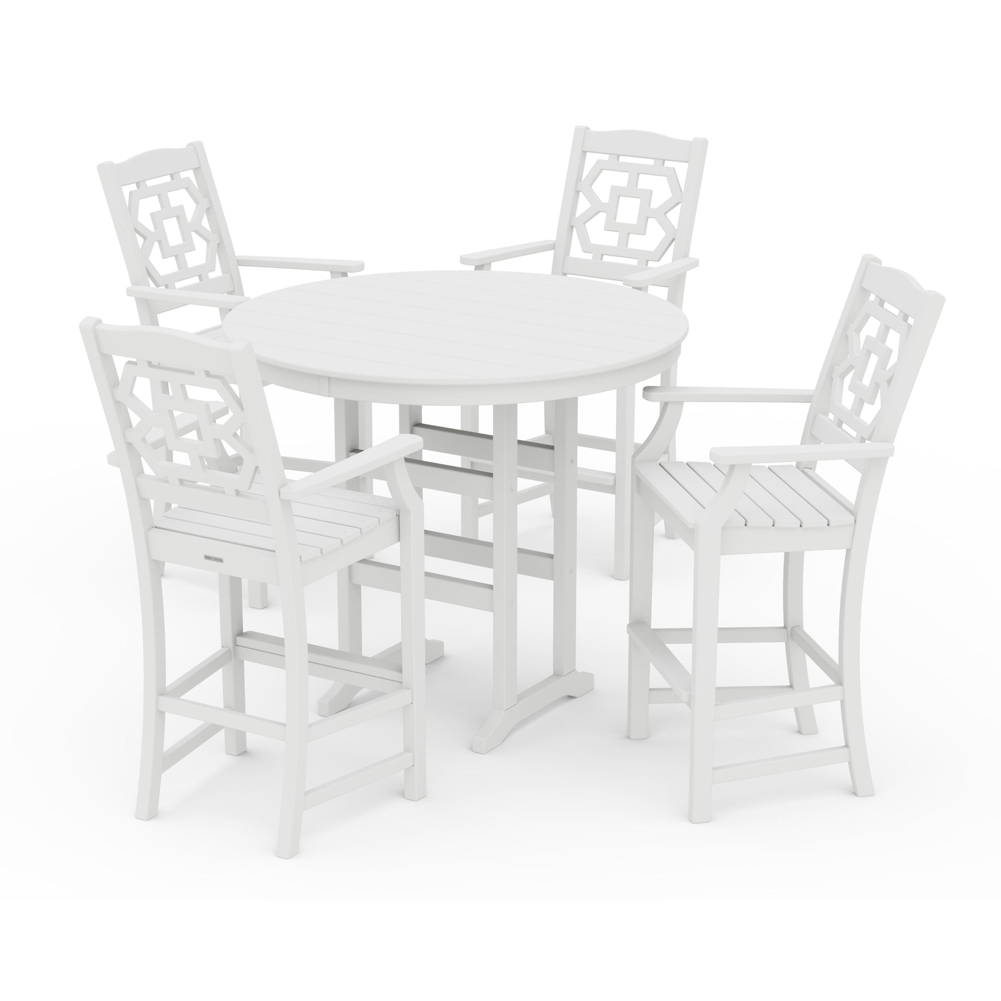 POLYWOOD Chinoiserie 5-Piece Round Farmhouse Bar Set — White
