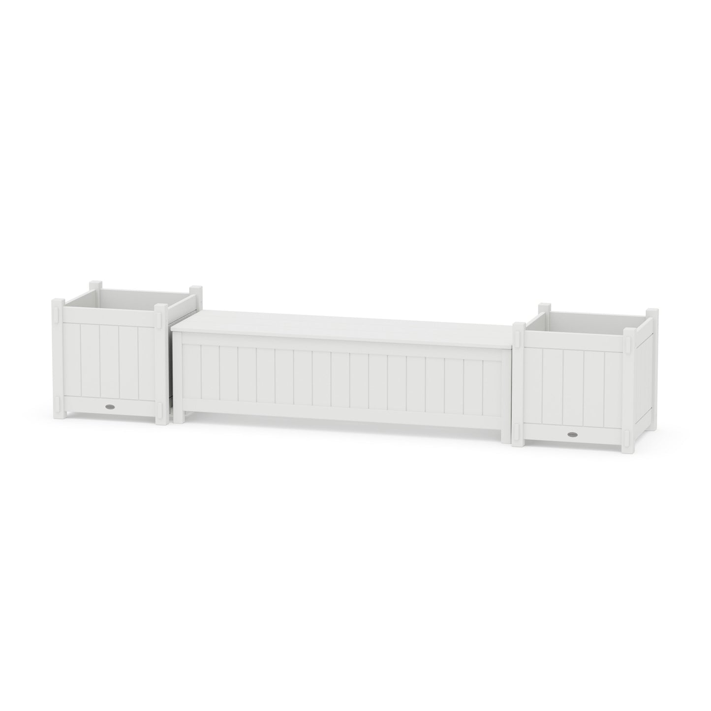 POLYWOOD 60" Vineyard Straight Planter Storage Bench Set- Large — White