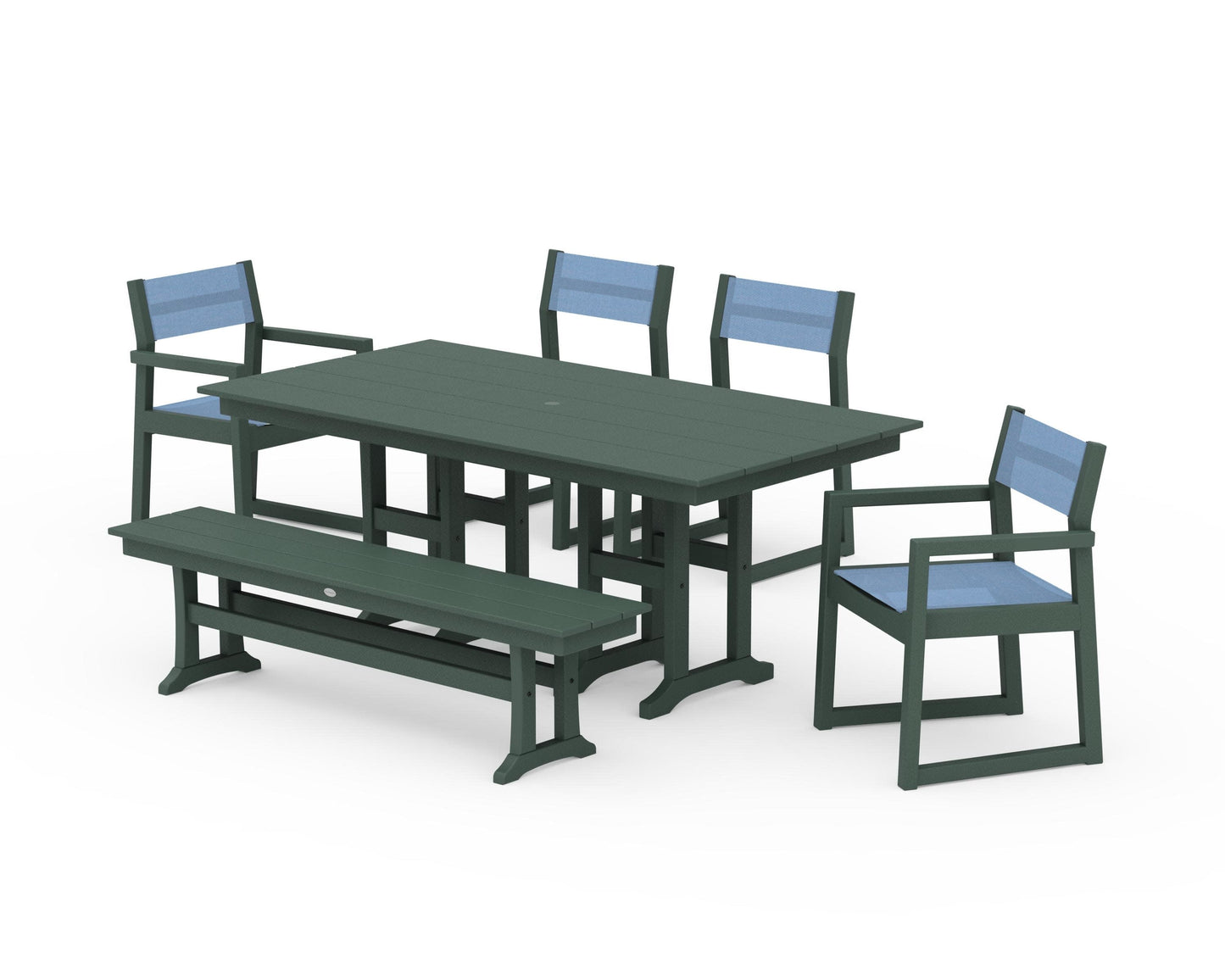 POLYWOOD EDGE Sling 6-Piece Farmhouse Dining Set — Green / Poolside Sling