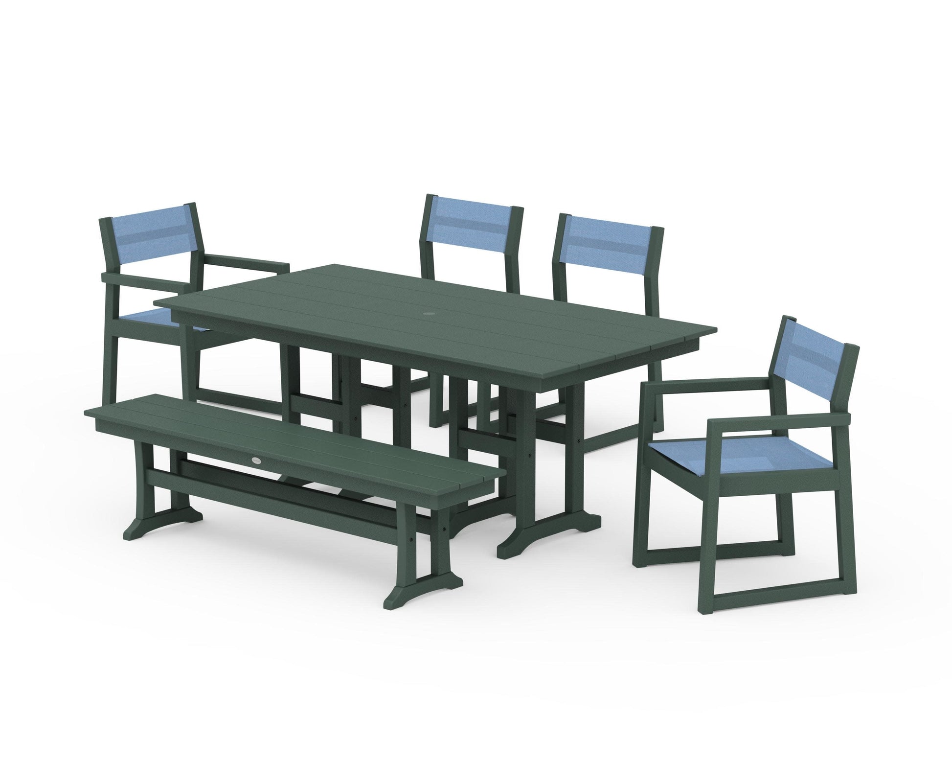 POLYWOOD EDGE Sling 6-Piece Farmhouse Dining Set — Green / Poolside Sling